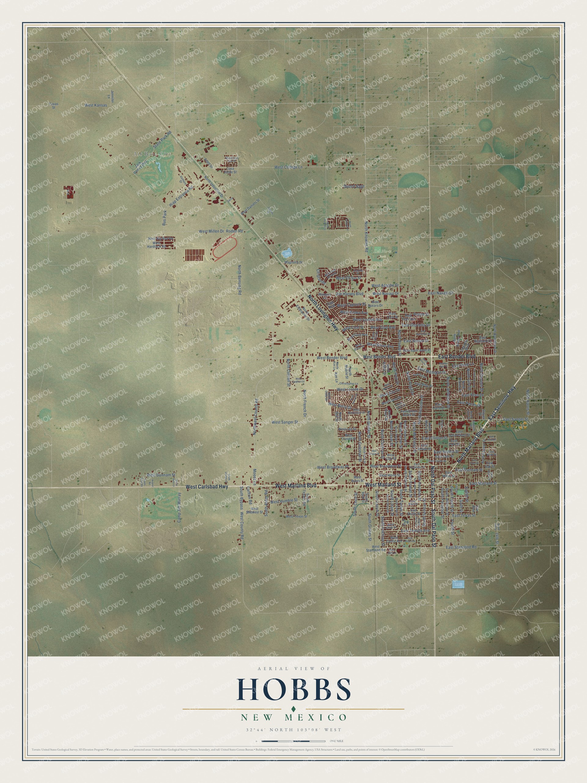 Watermarked full-map preview of Hobbs, New Mexico