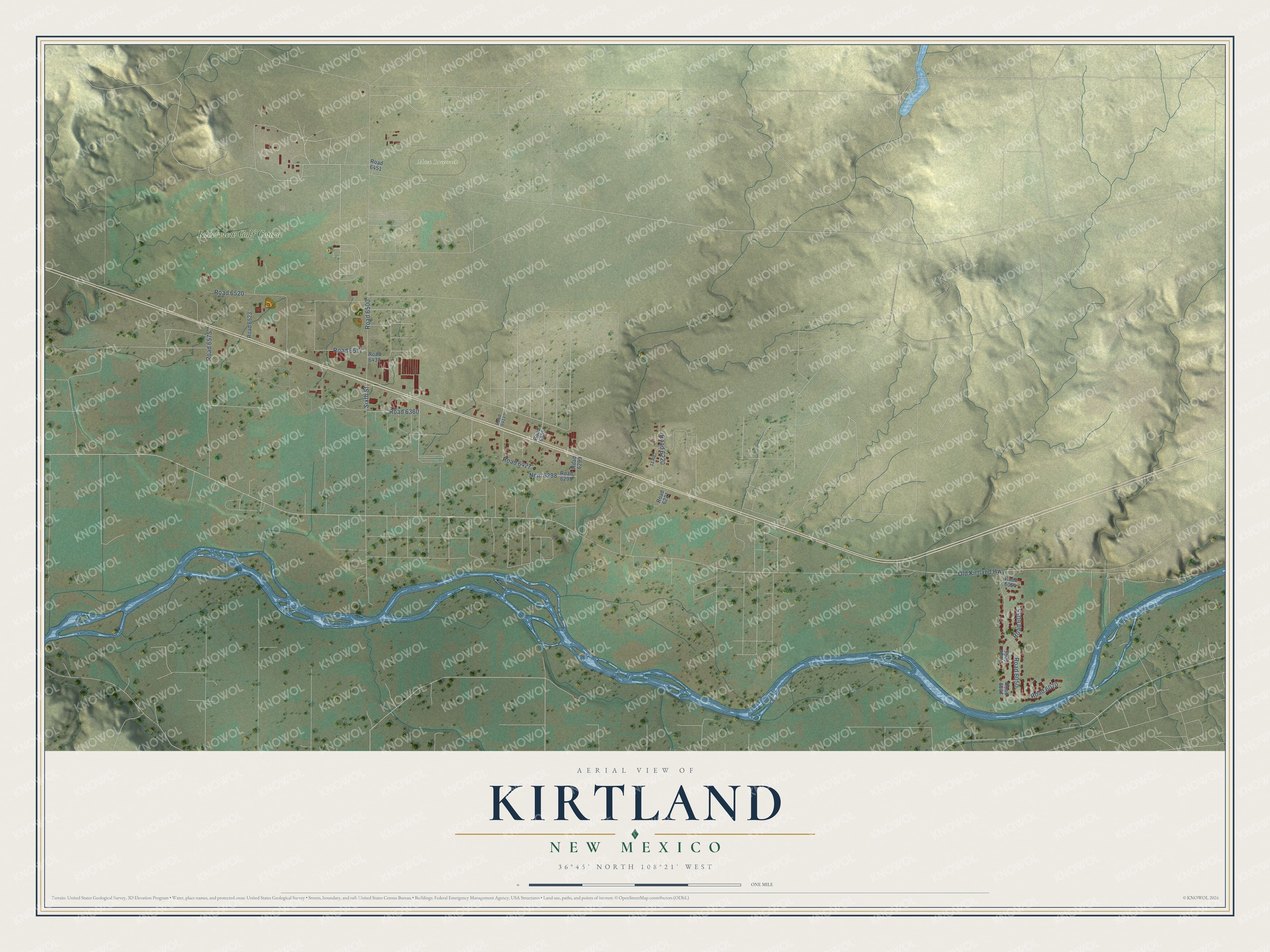 Watermarked full-map preview of Kirtland, New Mexico