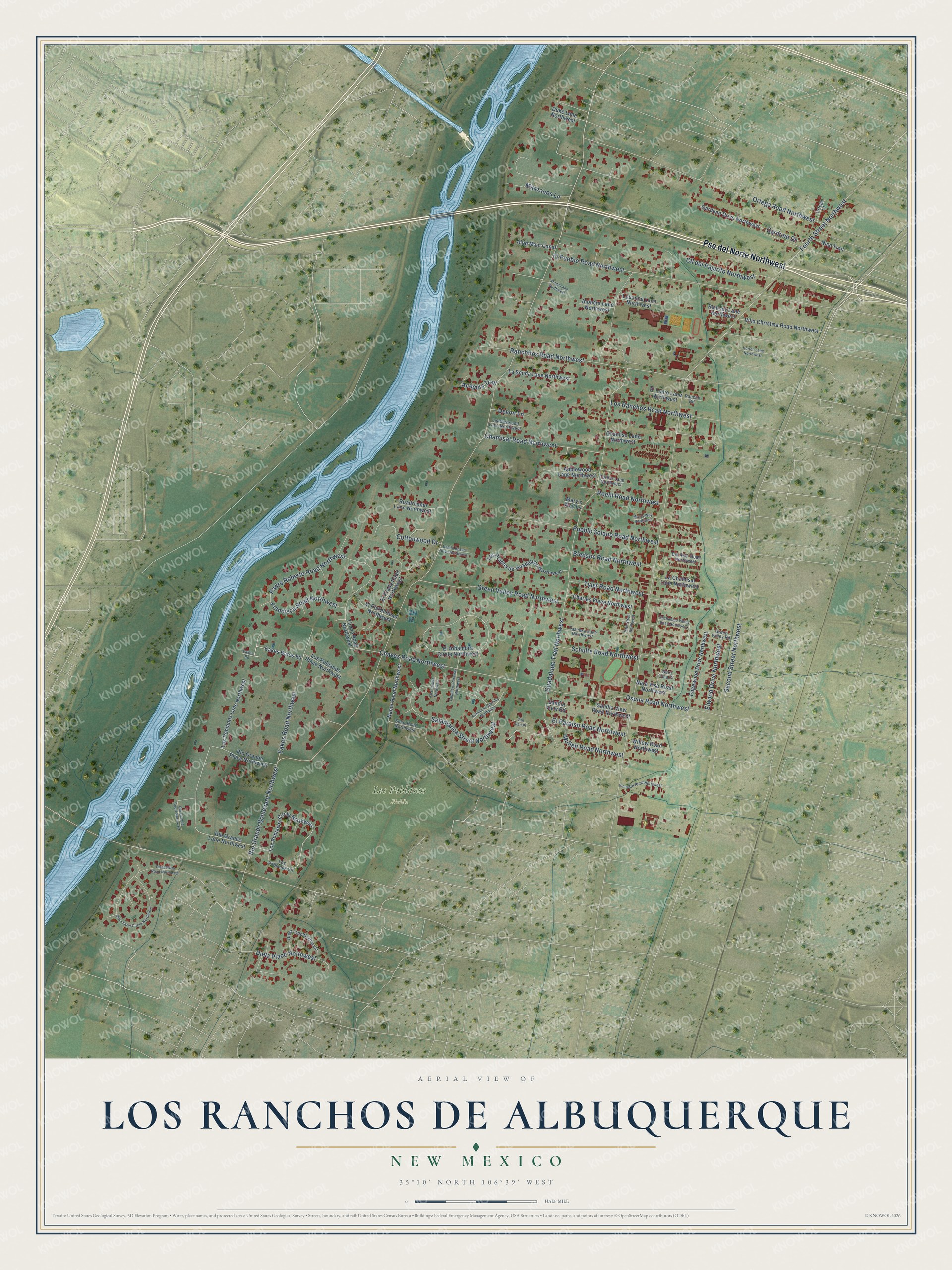 Watermarked full-map preview of Los Ranchos de Albuquerque, New Mexico