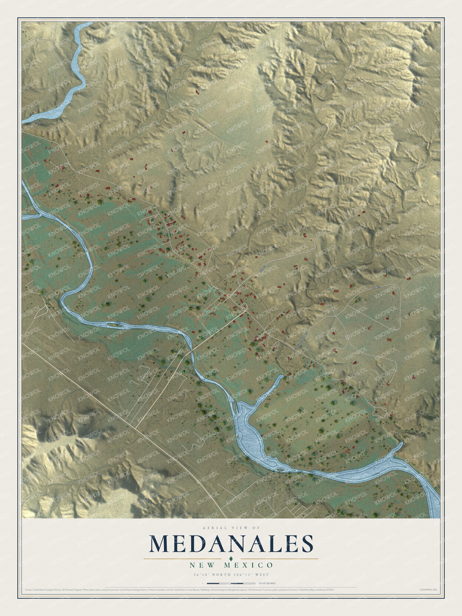 Watermarked full-map preview of Medanales, New Mexico