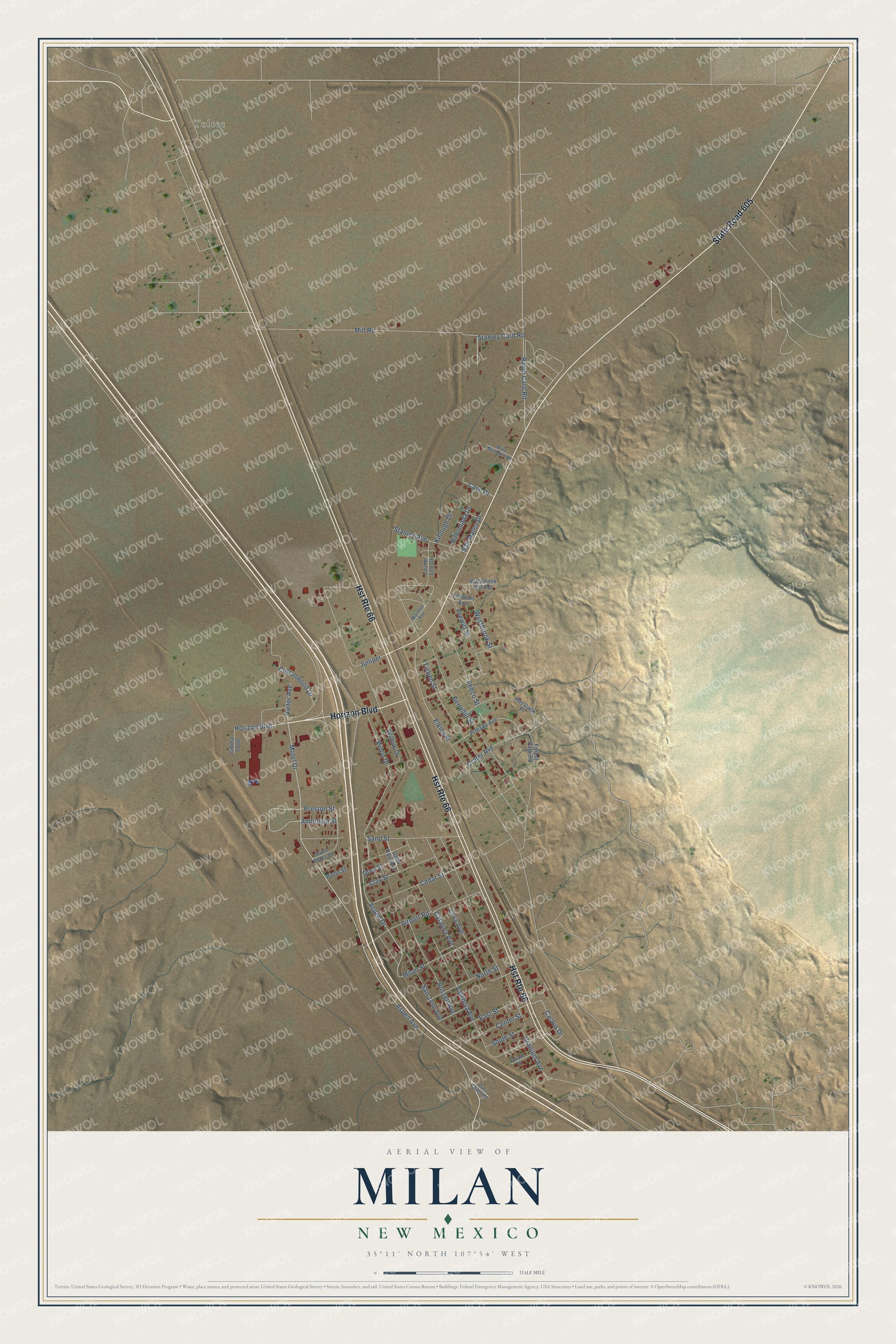 Watermarked full-map preview of Milan, New Mexico
