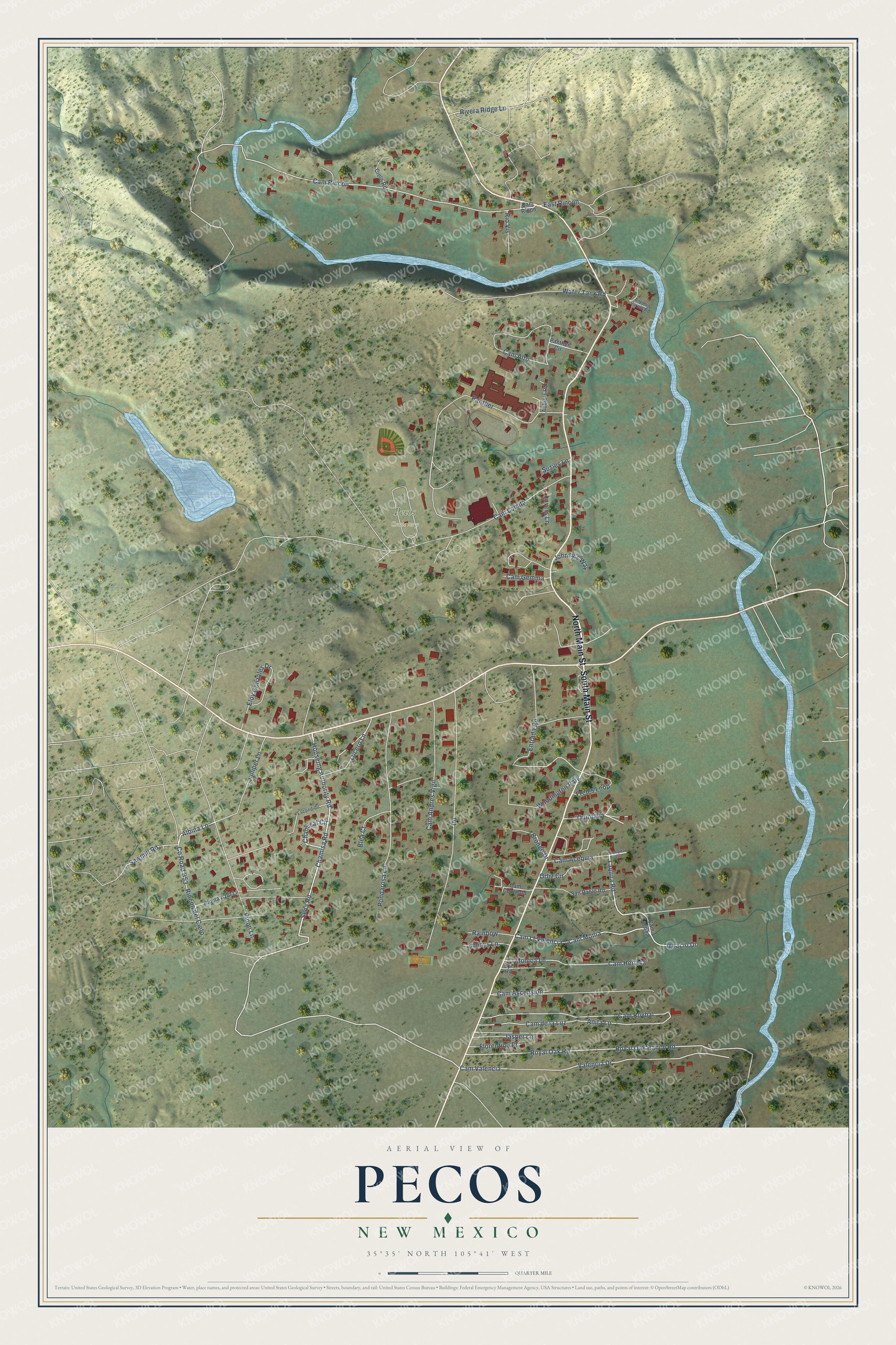 Watermarked full-map preview of Pecos, New Mexico