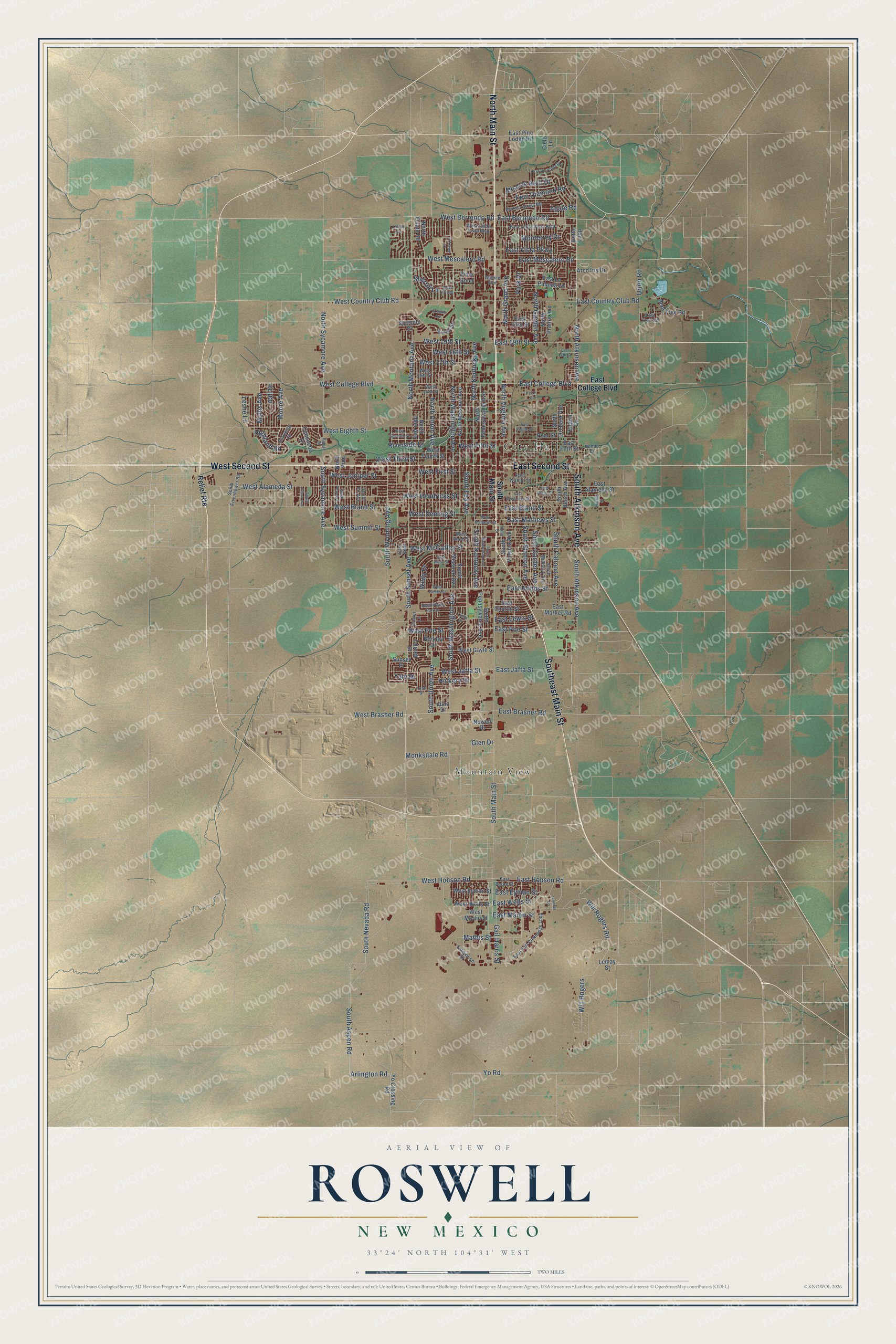 Watermarked full-map preview of Roswell, New Mexico