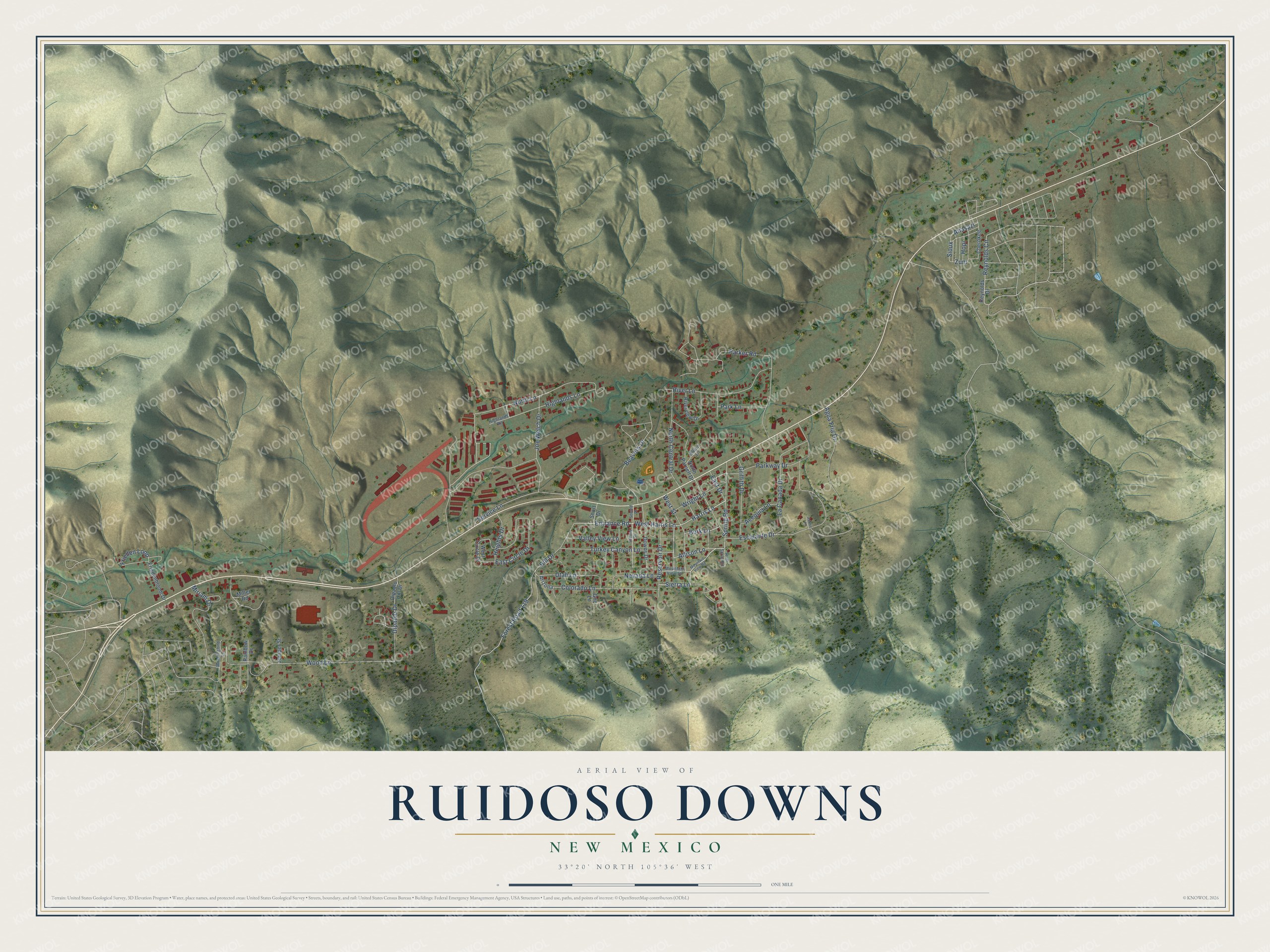 Watermarked full-map preview of Ruidoso Downs, New Mexico