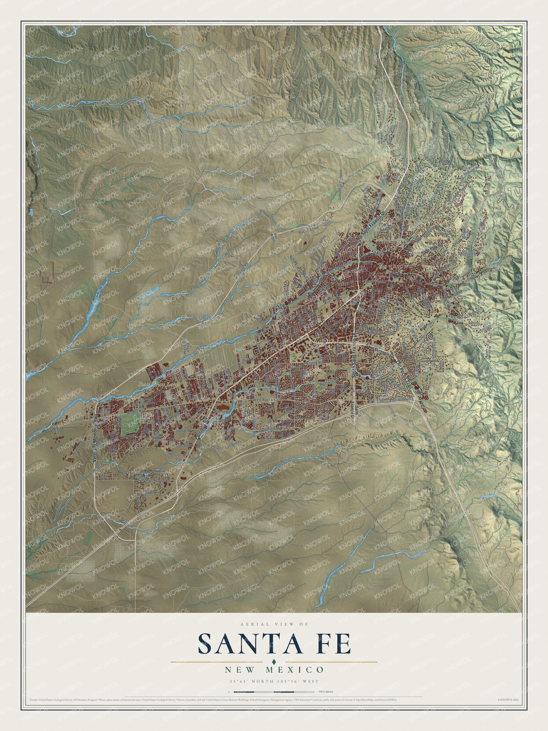 Watermarked full-map preview of Santa Fe, New Mexico