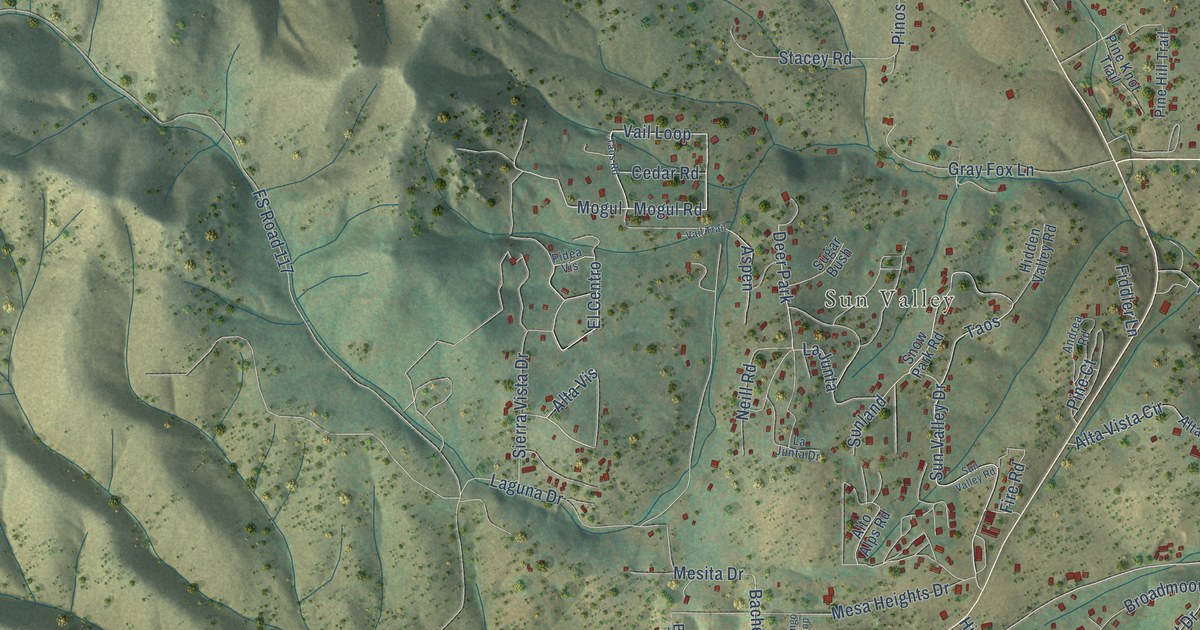 Close-up of streets and buildings in Sierra Vista, New Mexico
