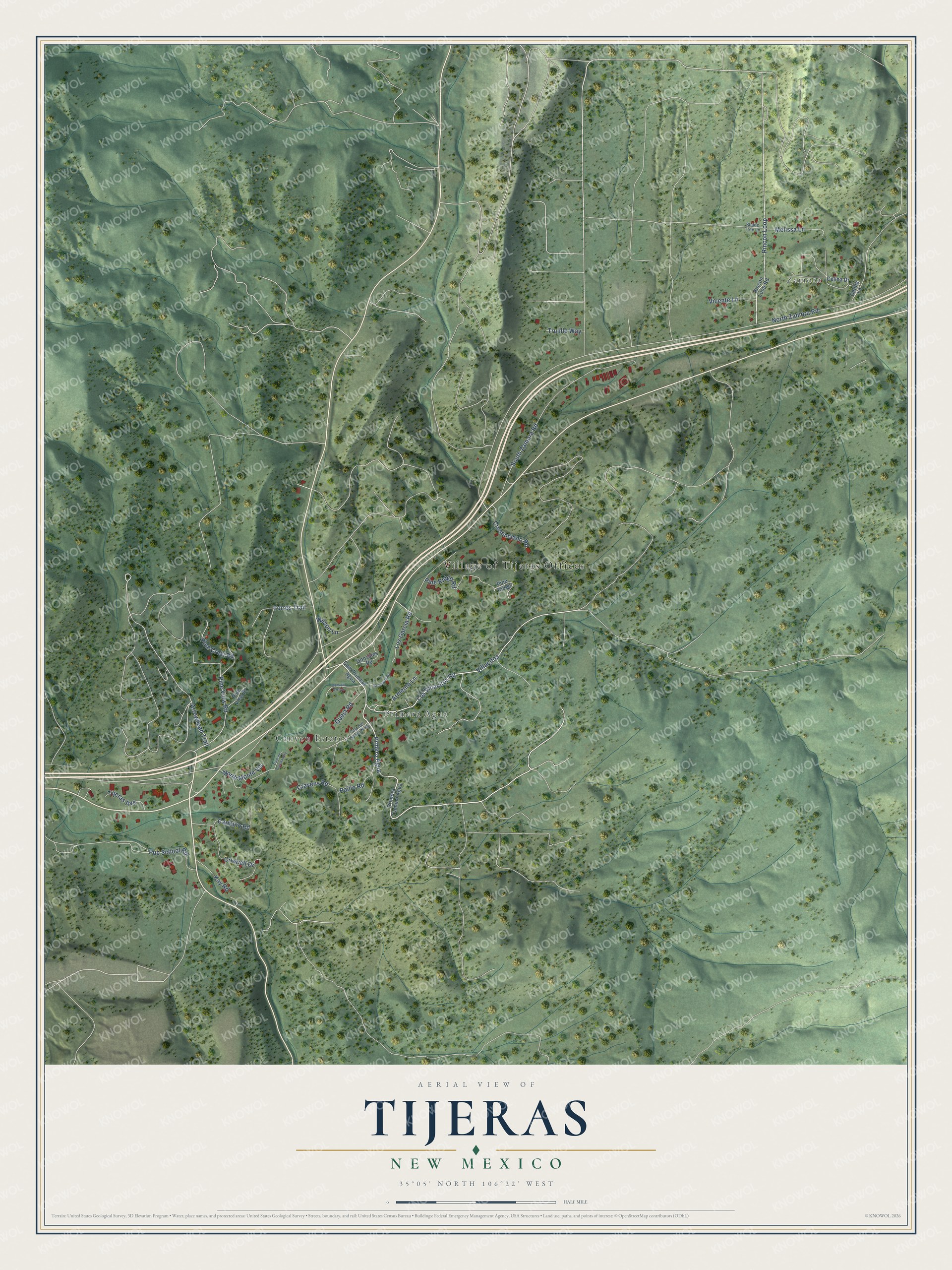 Watermarked full-map preview of Tijeras, New Mexico