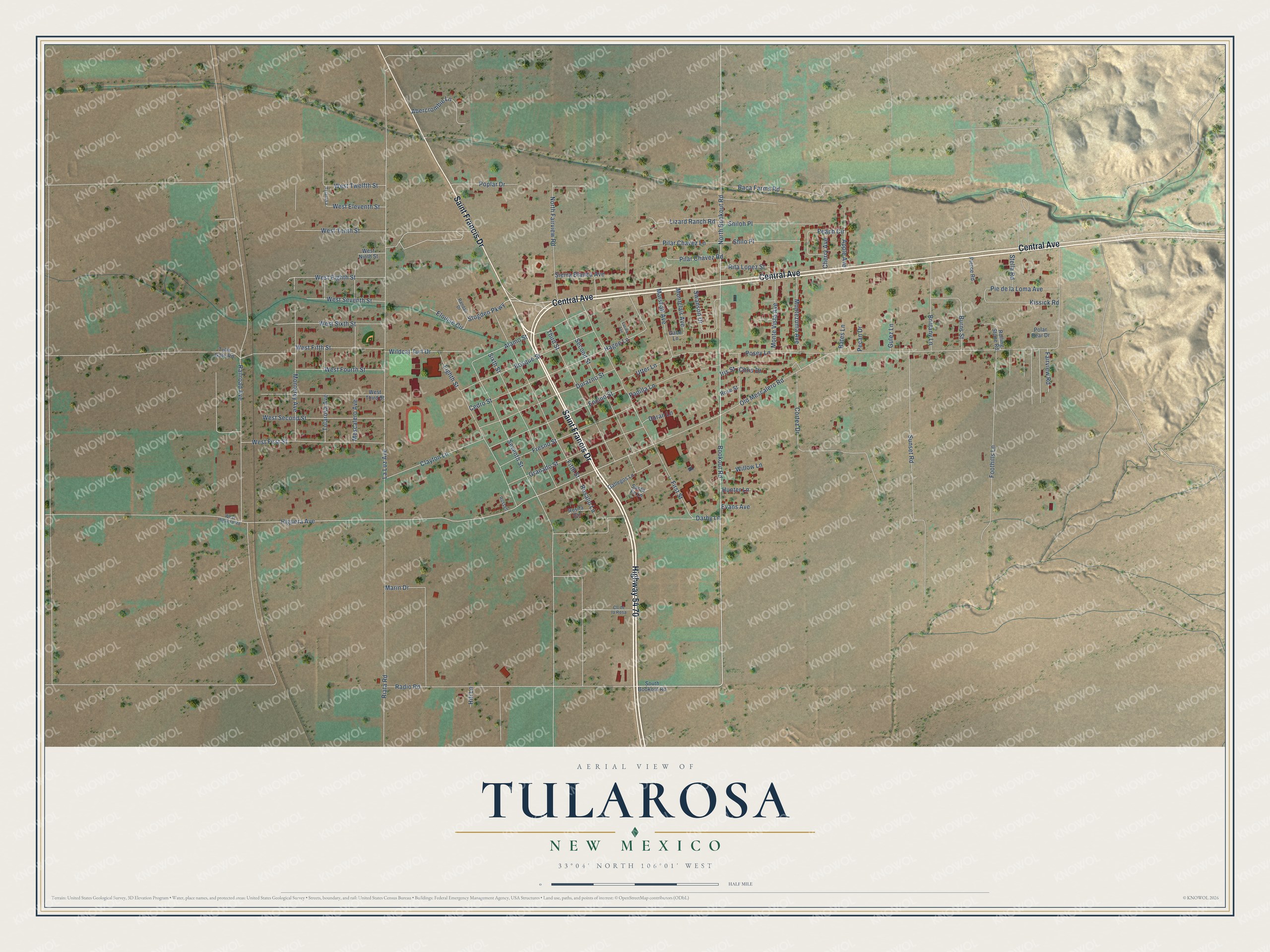 Watermarked full-map preview of Tularosa, New Mexico