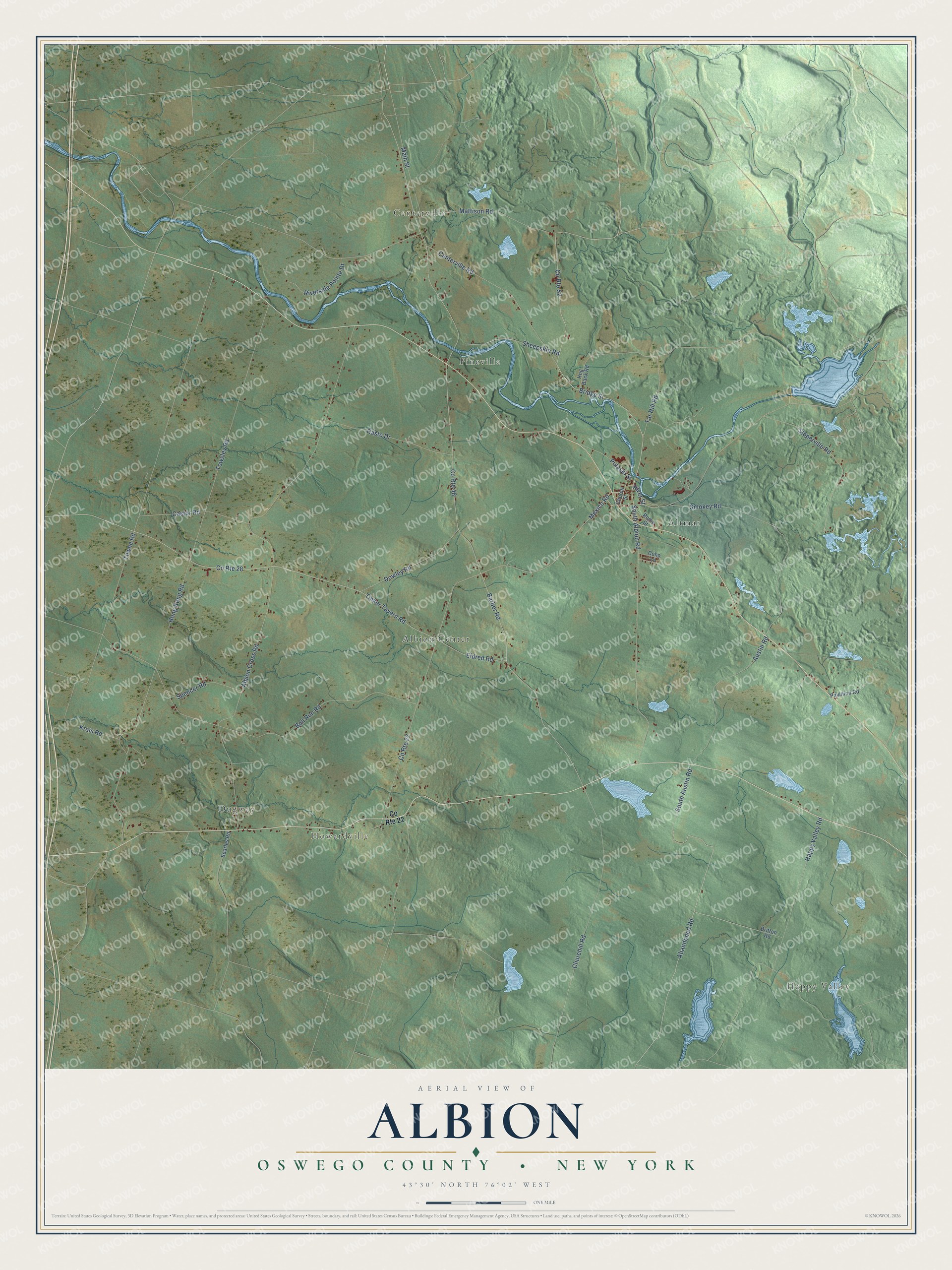 Detailed map of Albion, Oswego County, New York, showing streets, buildings, and neighborhoods