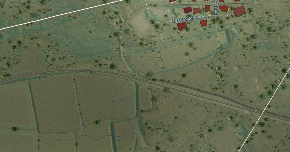 Close-up of streets and buildings in the City of Batavia, Genesee County, New York