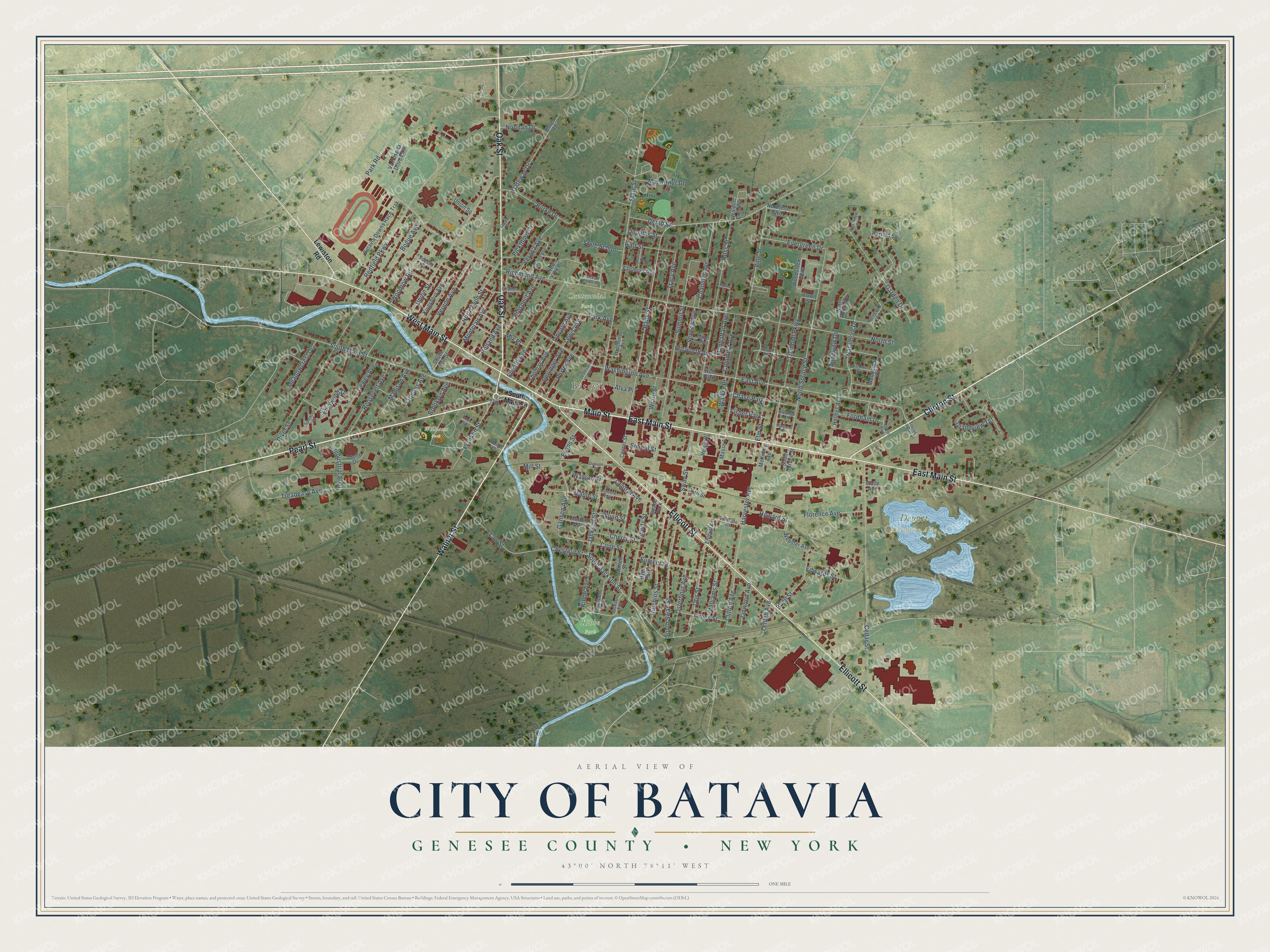 Detailed map of the City of Batavia, Genesee County, New York, showing streets, buildings, and parks