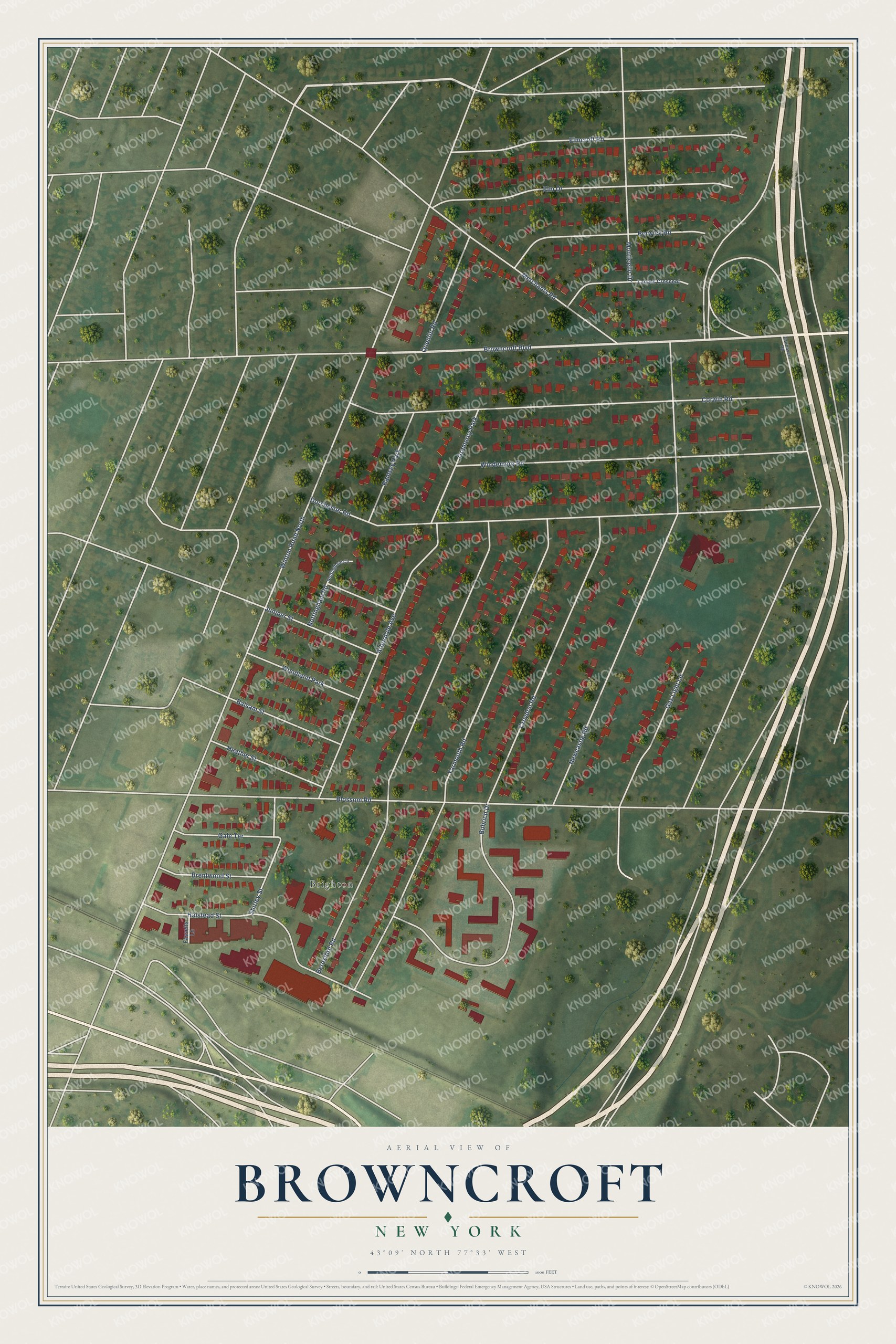 Watermarked full-map preview of Browncroft, New York