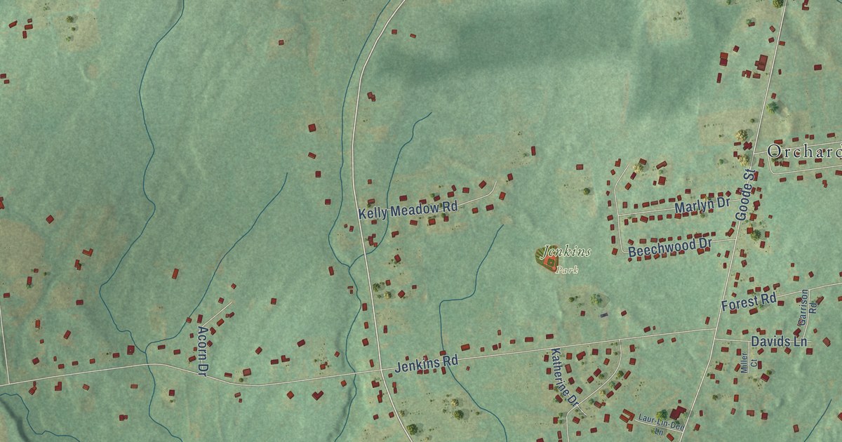 Close-up of streets and buildings in Burnt Hills, New York