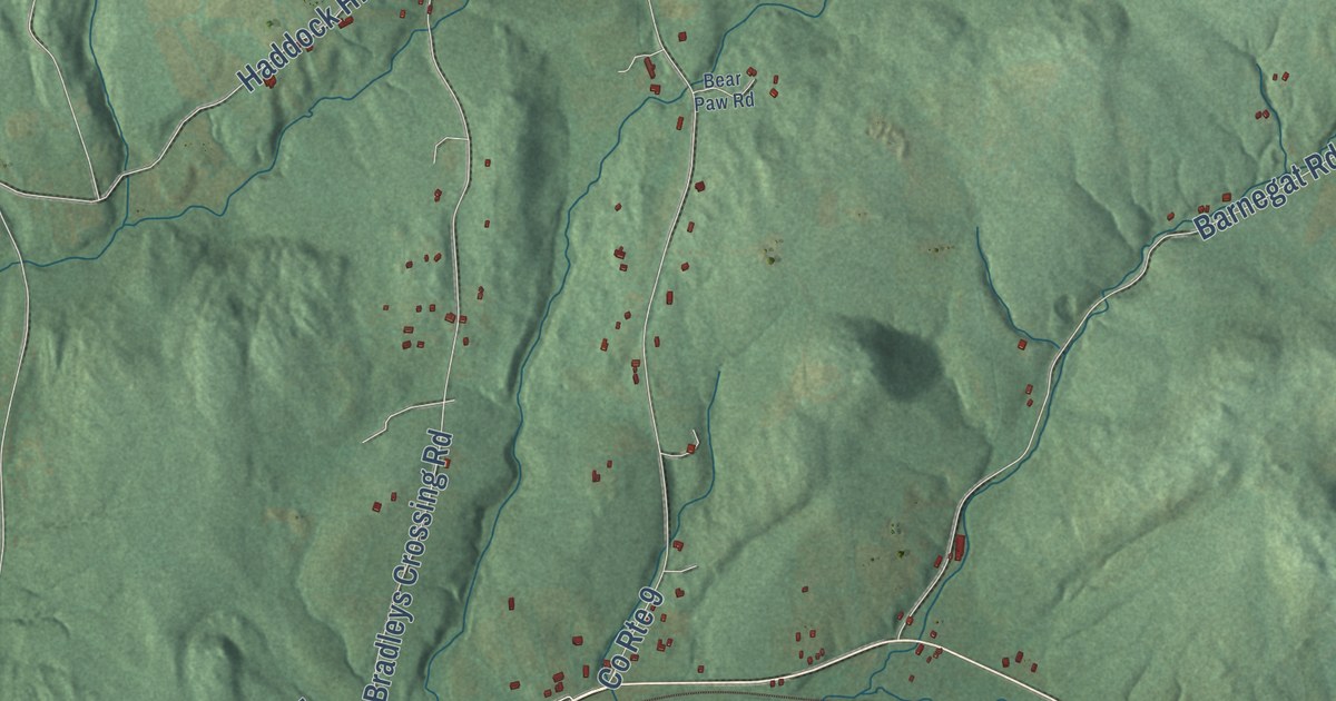 Close-up of streets and buildings in Canaan, New York