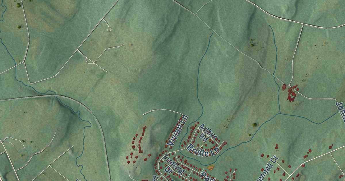 Close-up of streets and buildings in Chester, Orange County, New York