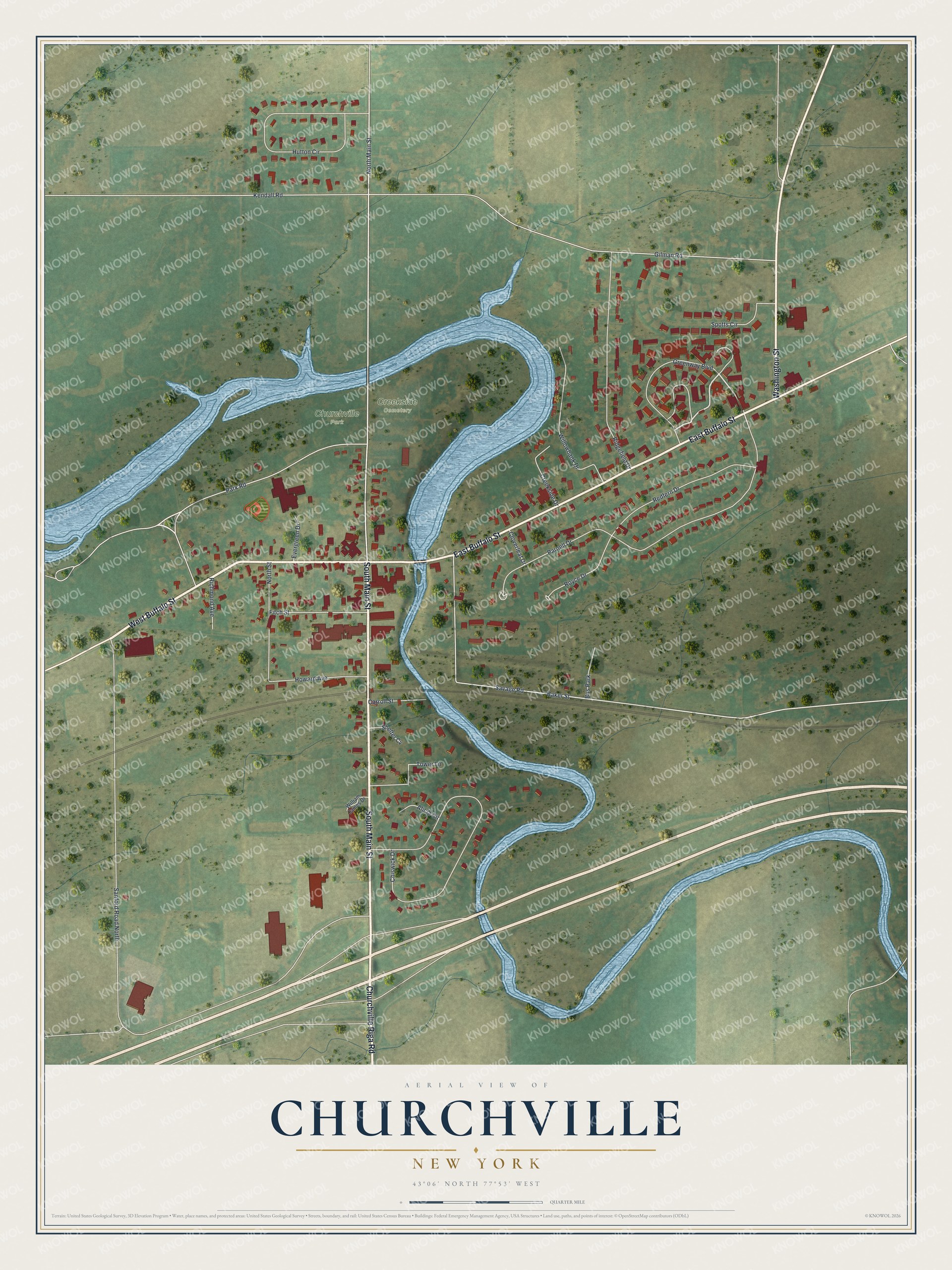Watermarked full-map preview of Churchville, New York