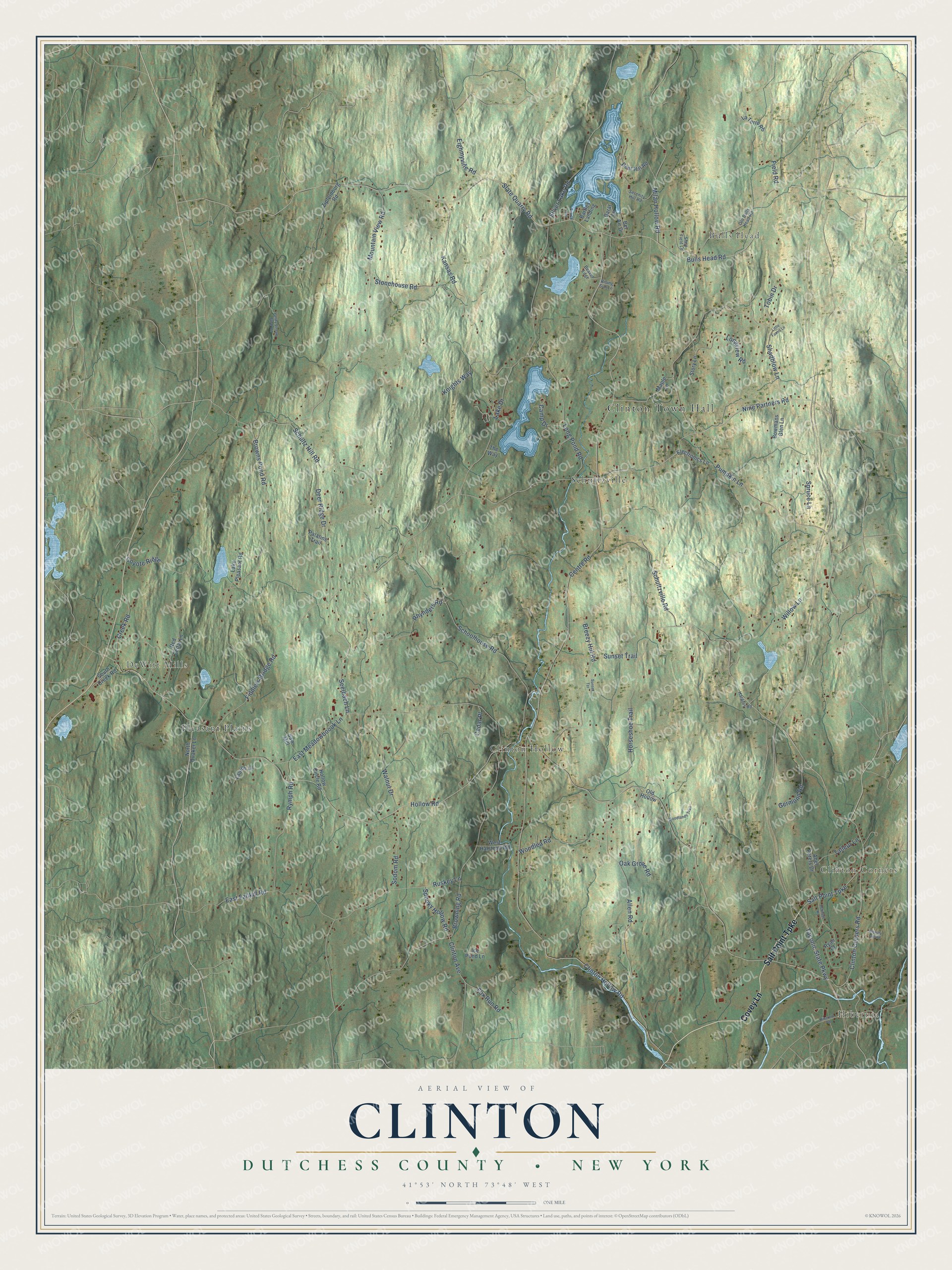 Detailed map of Clinton, Dutchess County, New York, showing streets, buildings, and neighborhoods