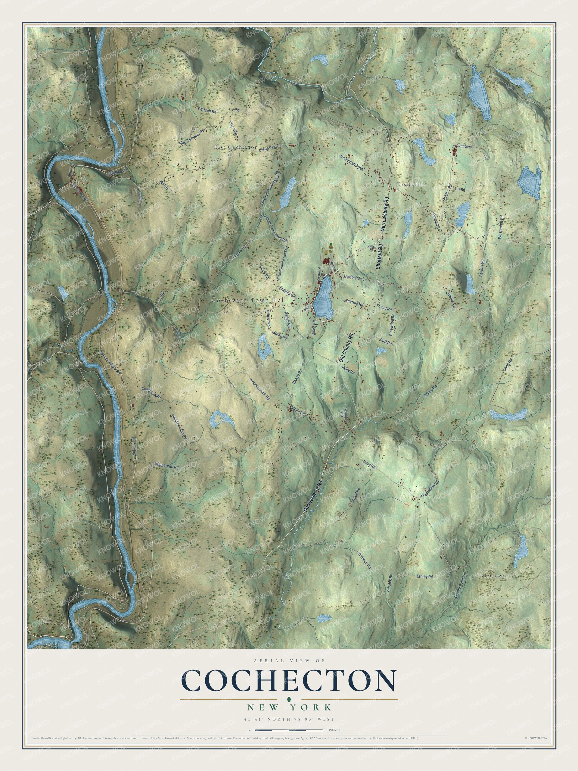 Detailed map of Cochecton, New York, showing streets, buildings, and neighborhoods