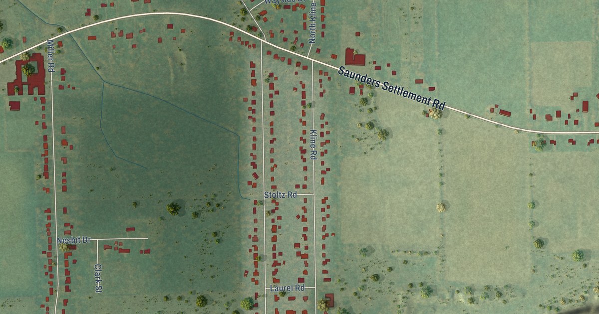 Close-up of streets and buildings in Colonial Village, New York