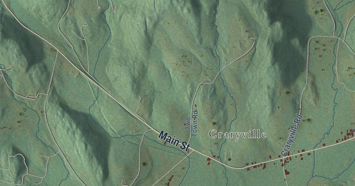 Close-up of streets and buildings in Copake, New York