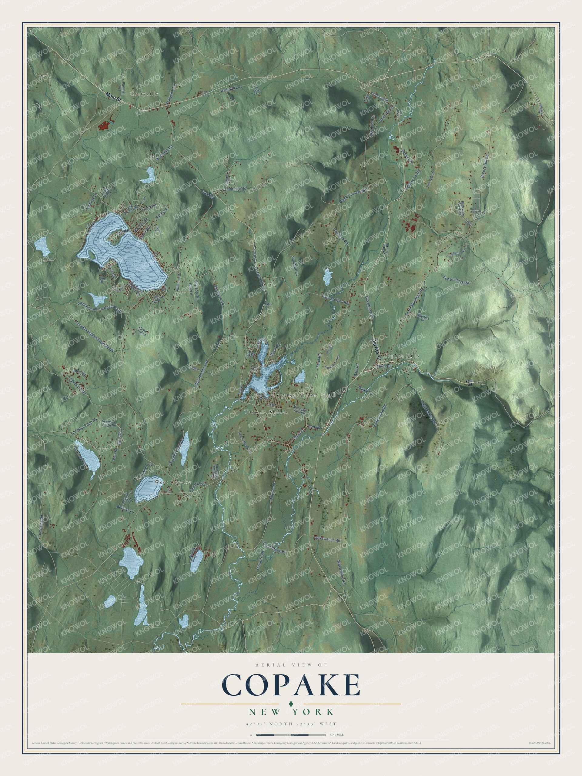Detailed map of Copake, New York, showing streets, buildings, and neighborhoods