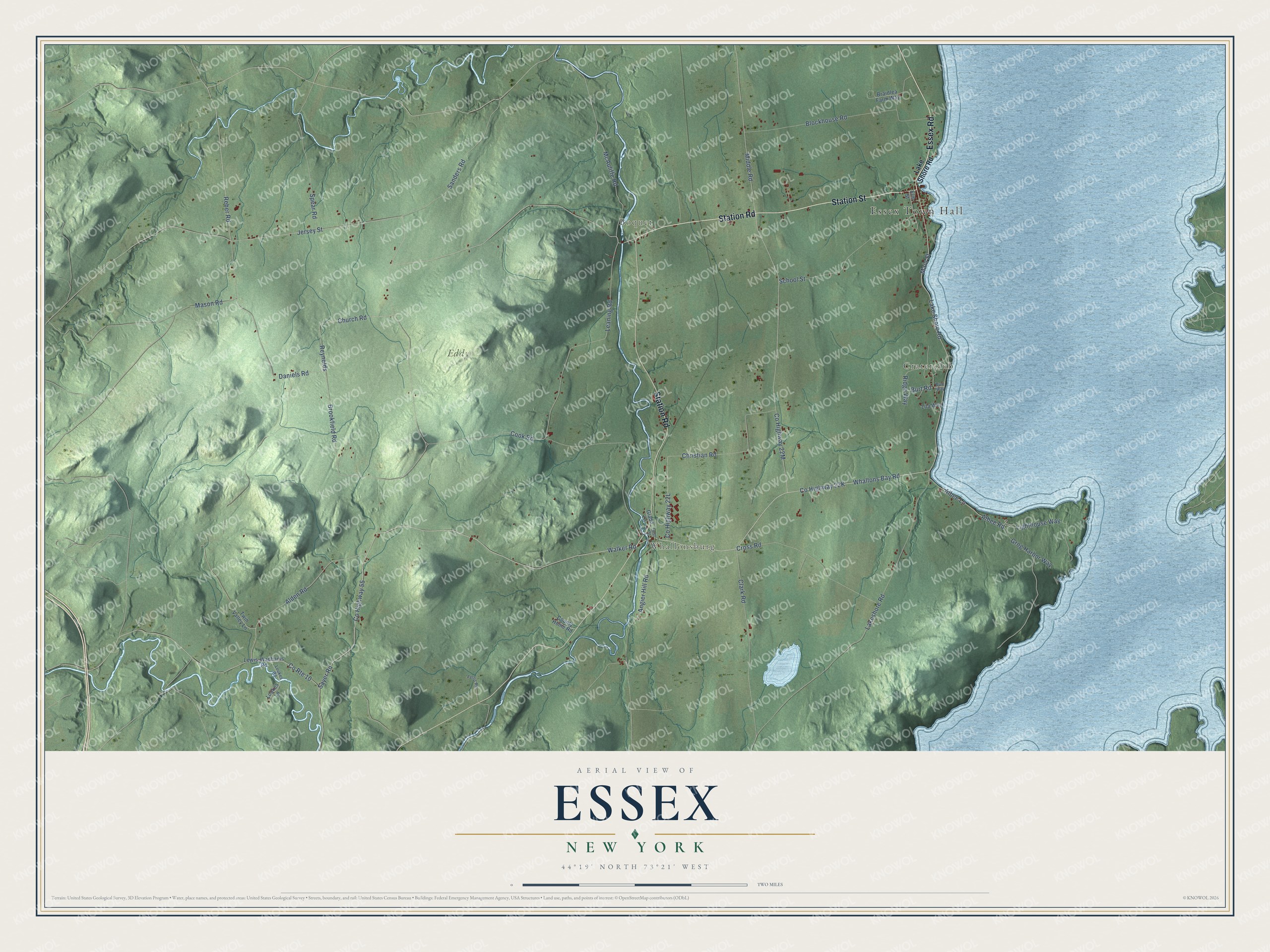 Detailed map of Essex, New York, showing streets, buildings, and neighborhoods