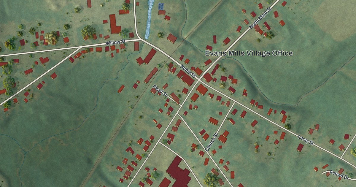 Map of Evans Mills, New York in 2026