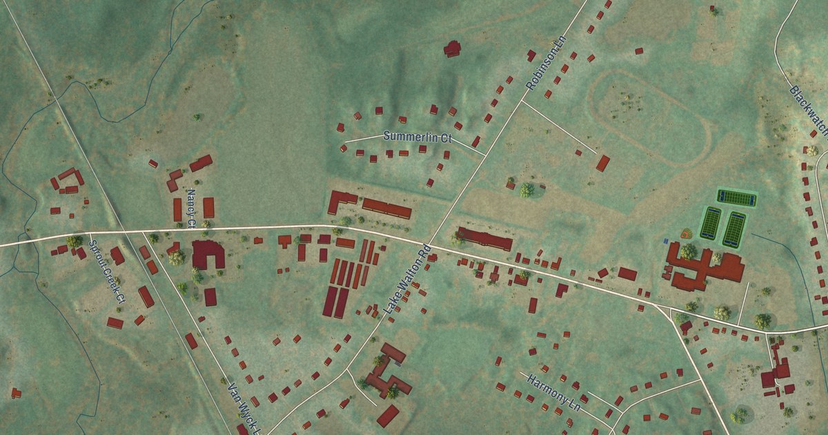 Close-up of streets and buildings in Fishkill Plains, New York