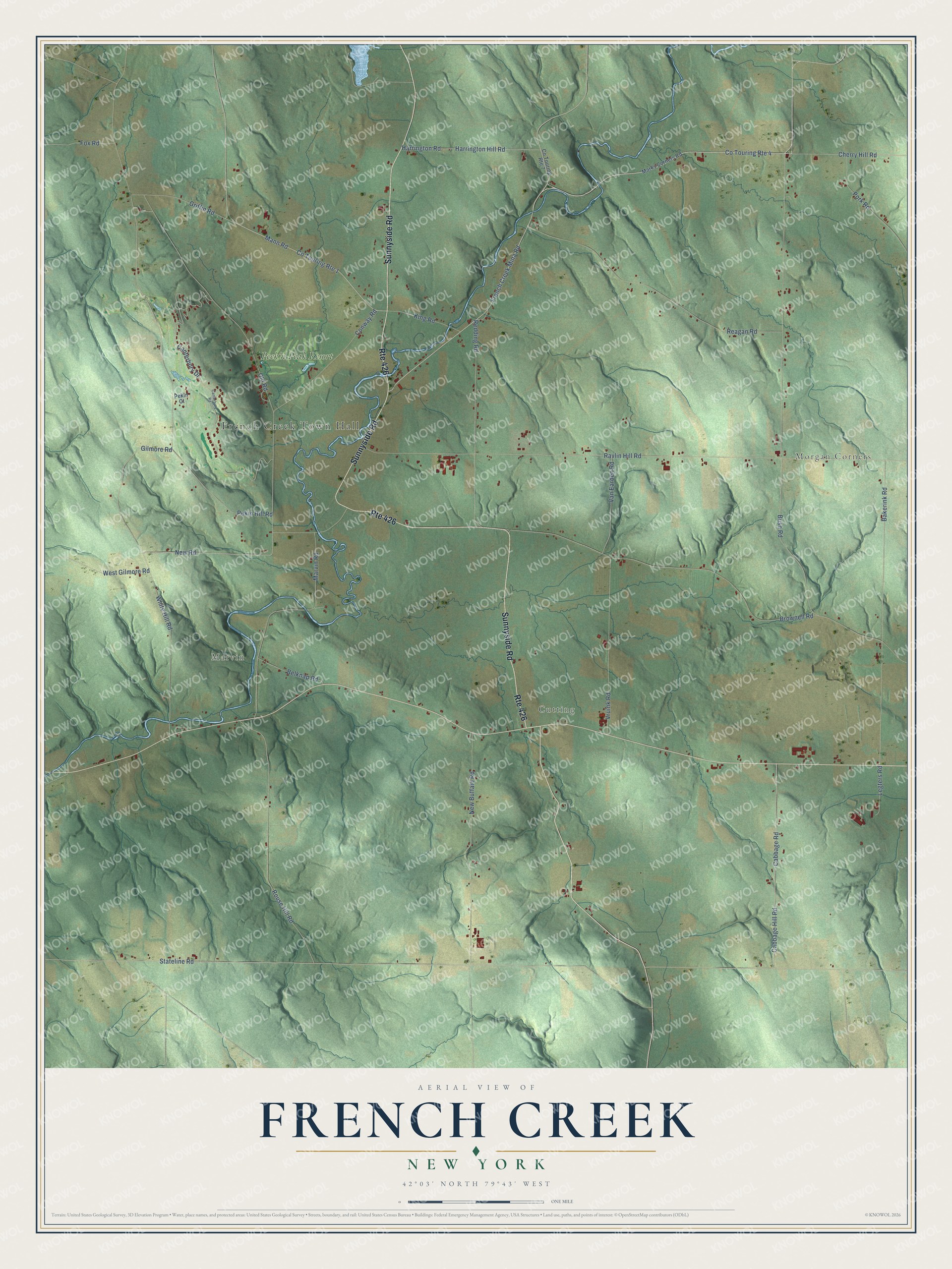 Detailed map of French Creek, New York, showing streets, buildings, and neighborhoods
