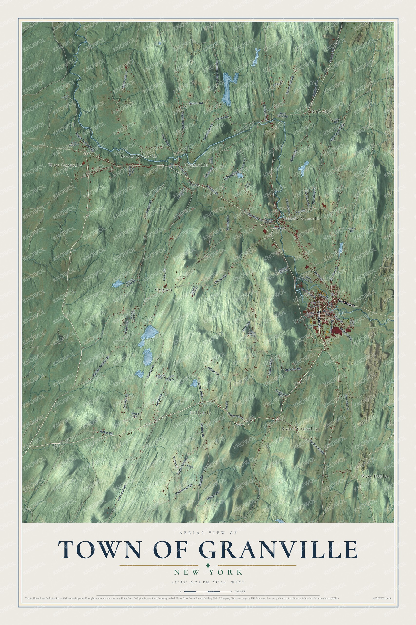 Detailed map of the Town of Granville, New York, showing streets, buildings, and neighborhoods