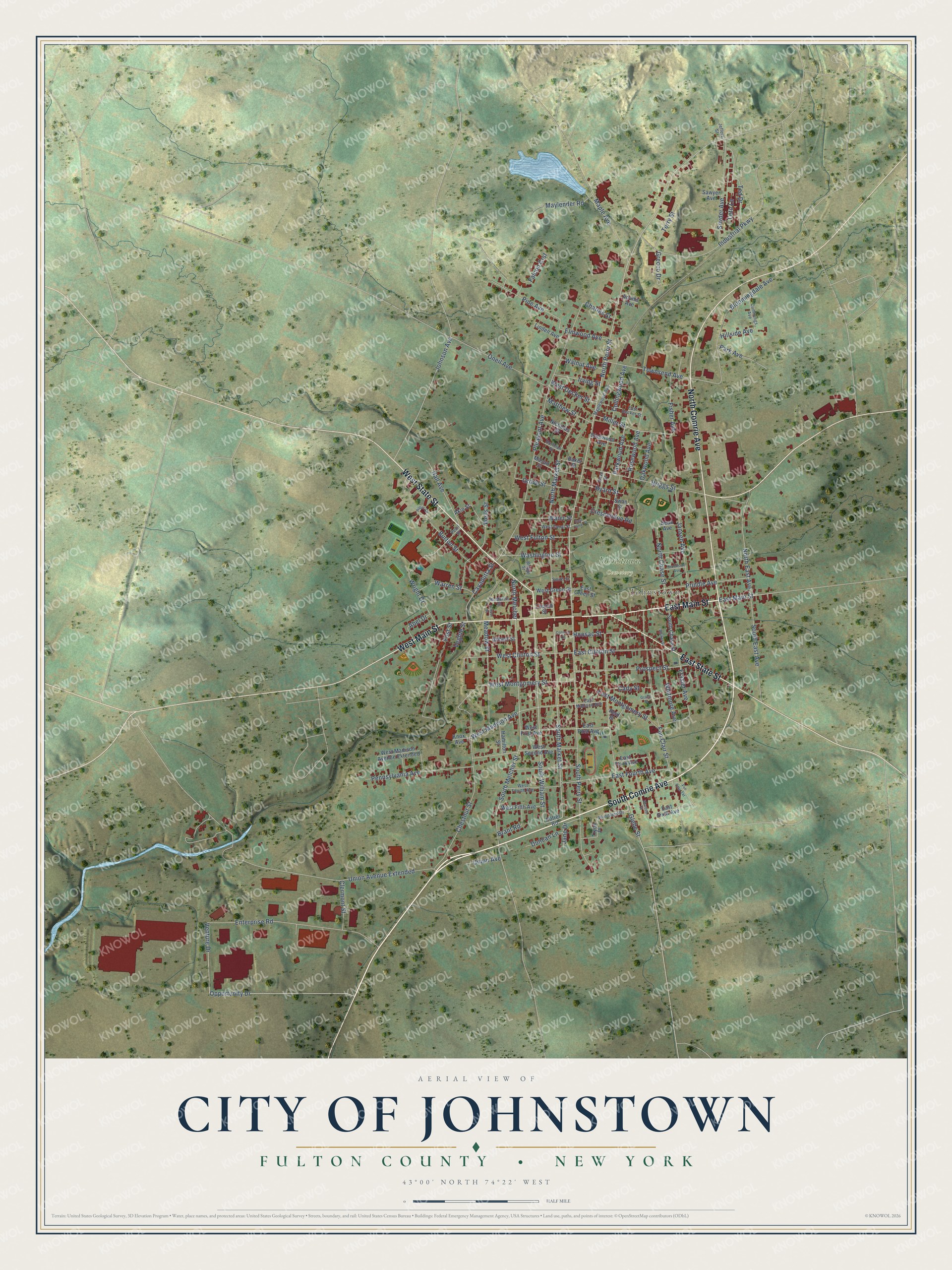 Detailed map of the City of Johnstown, Fulton County, New York, showing streets and buildings