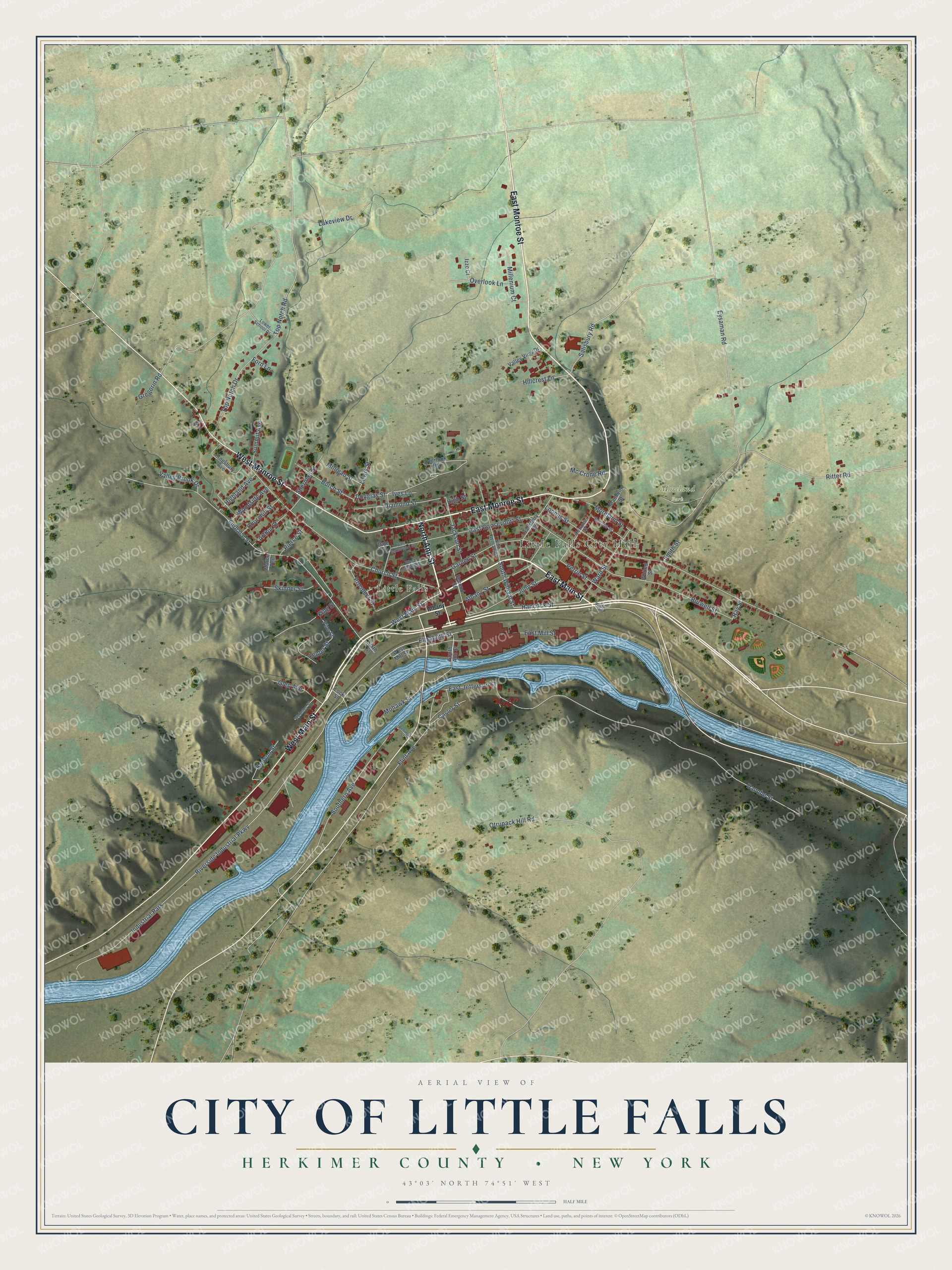 Detailed map of the City of Little Falls, Herkimer County, New York, showing streets, buildings, and parks