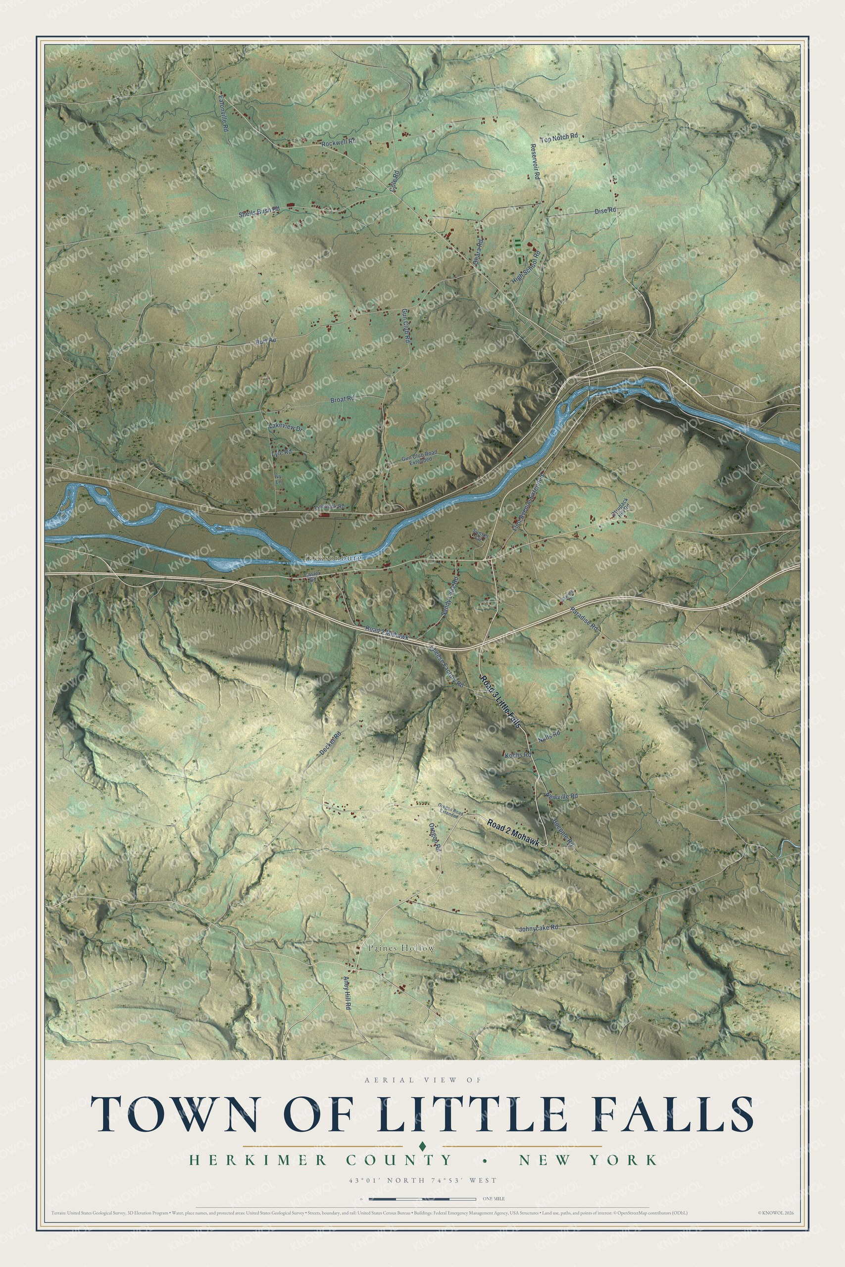 Detailed map of the Town of Little Falls, Herkimer County, New York, showing streets, buildings, and neighborhoods