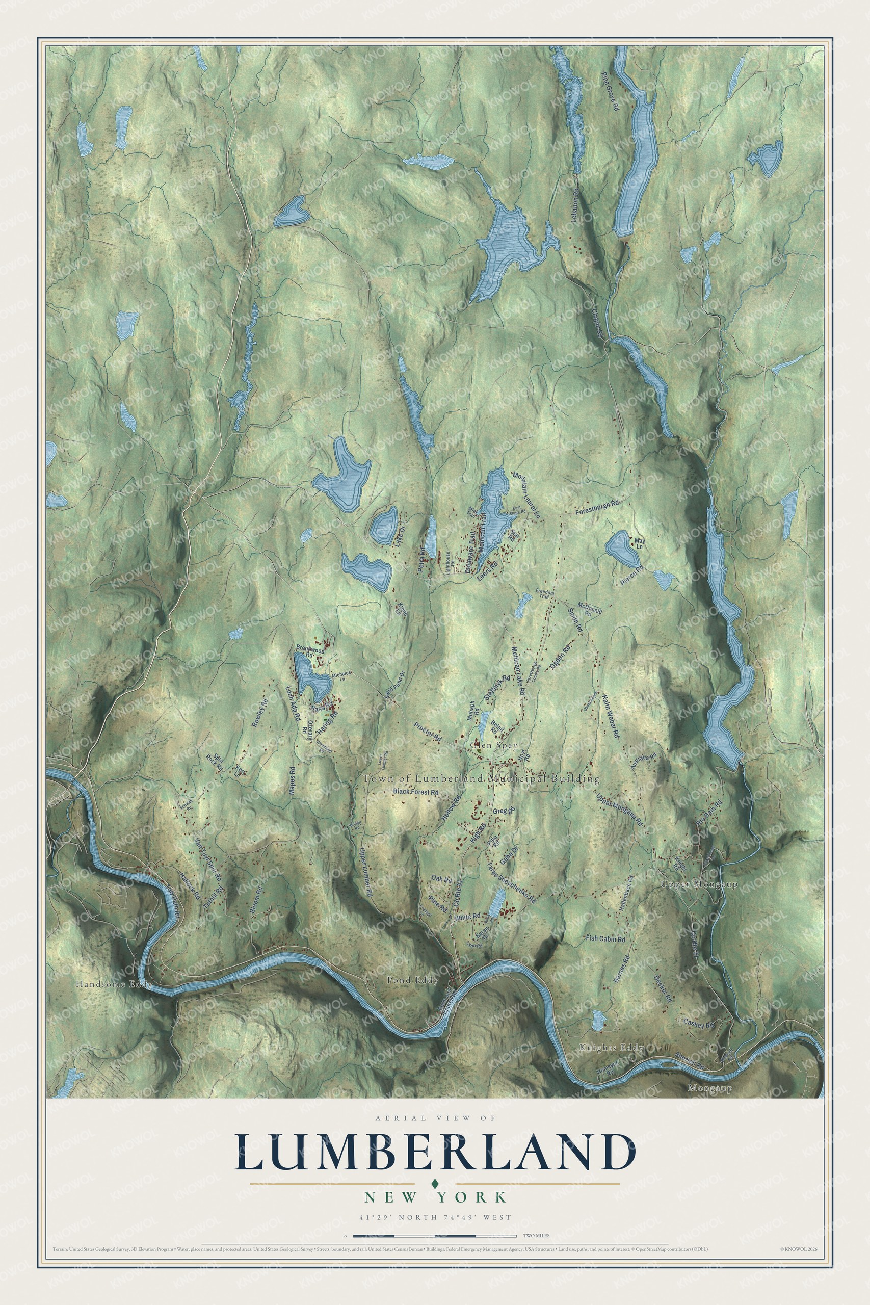 Detailed map of Lumberland, New York, showing streets, buildings, and neighborhoods