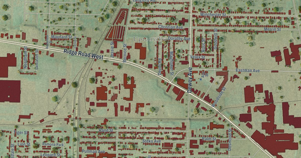 Close-up of streets and buildings in Maplewood, New York