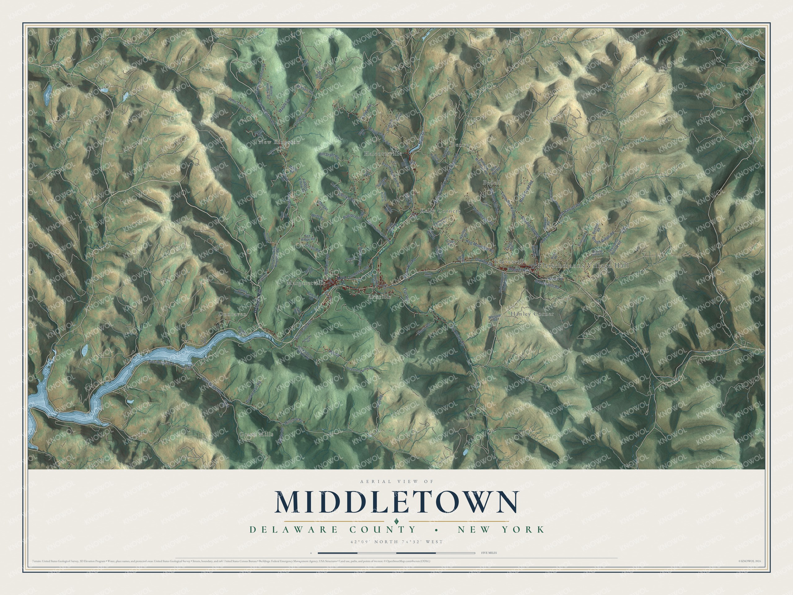 Detailed map of Middletown, Delaware County, New York, showing streets, buildings, and neighborhoods