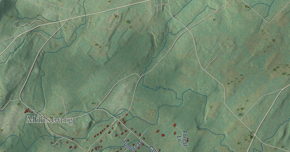 Close-up of streets and buildings in Minisink, New York