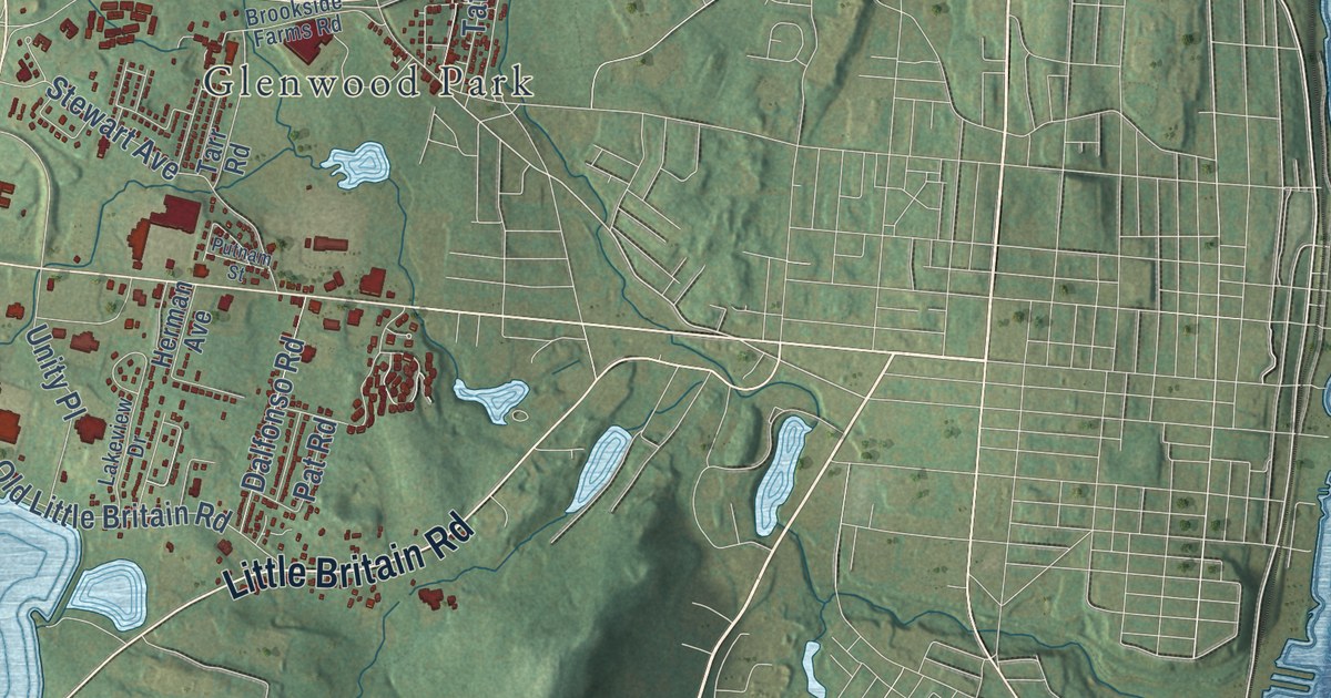 Close-up of streets and buildings in the Town of Newburgh, Orange County, New York