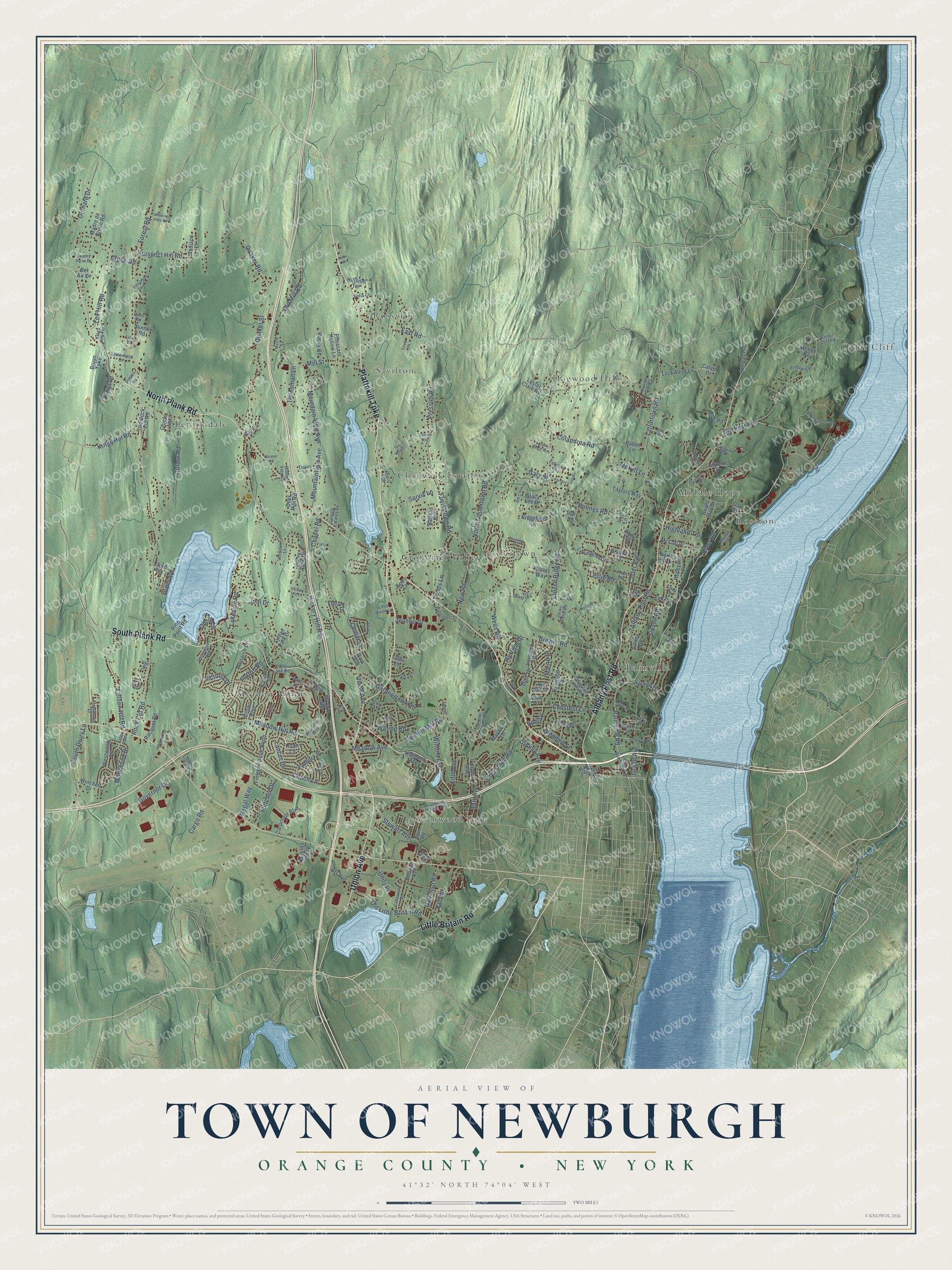 Detailed map of the Town of Newburgh, Orange County, New York, showing streets, buildings, and neighborhoods
