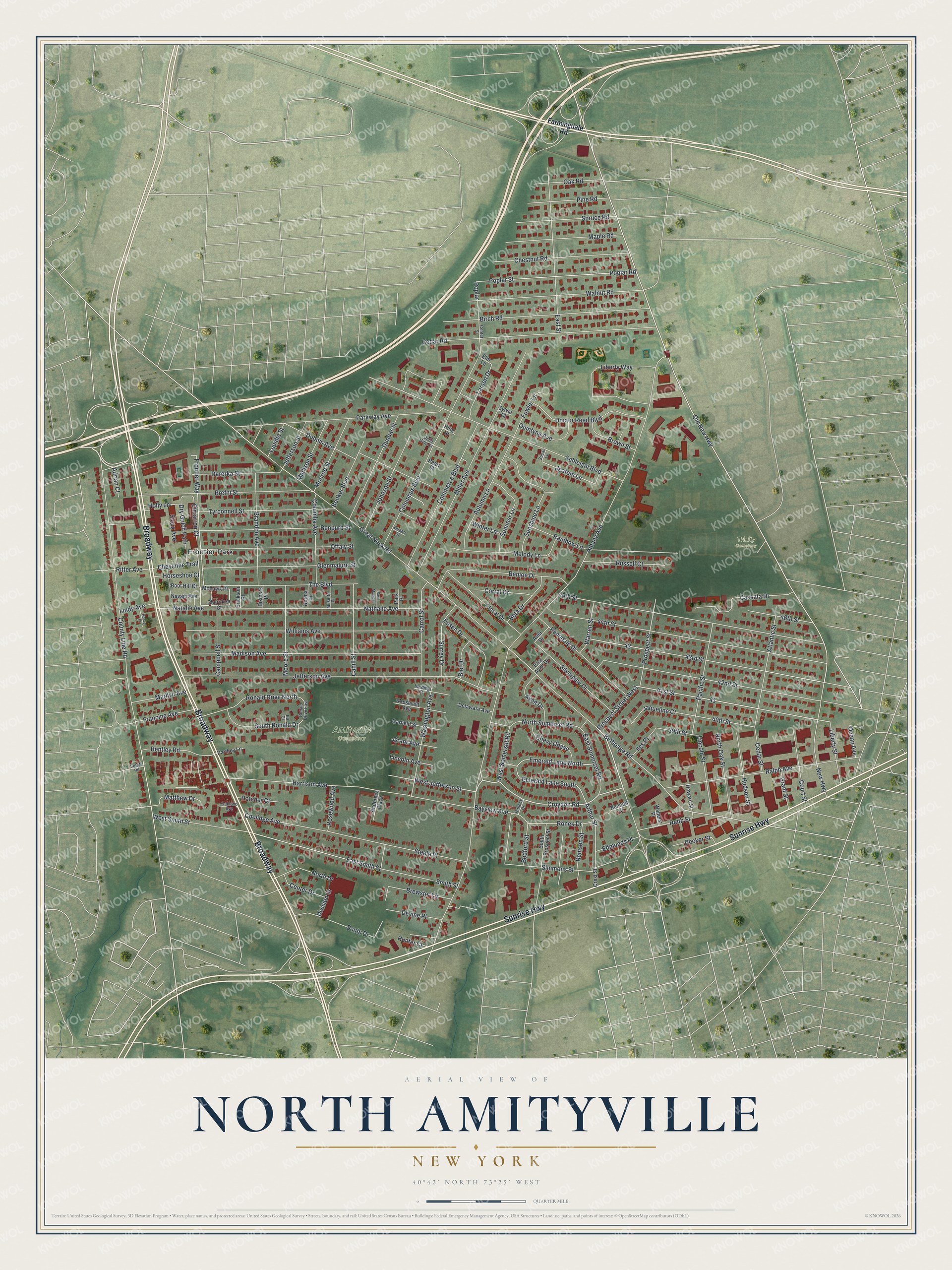 Watermarked full-map preview of North Amityville, New York