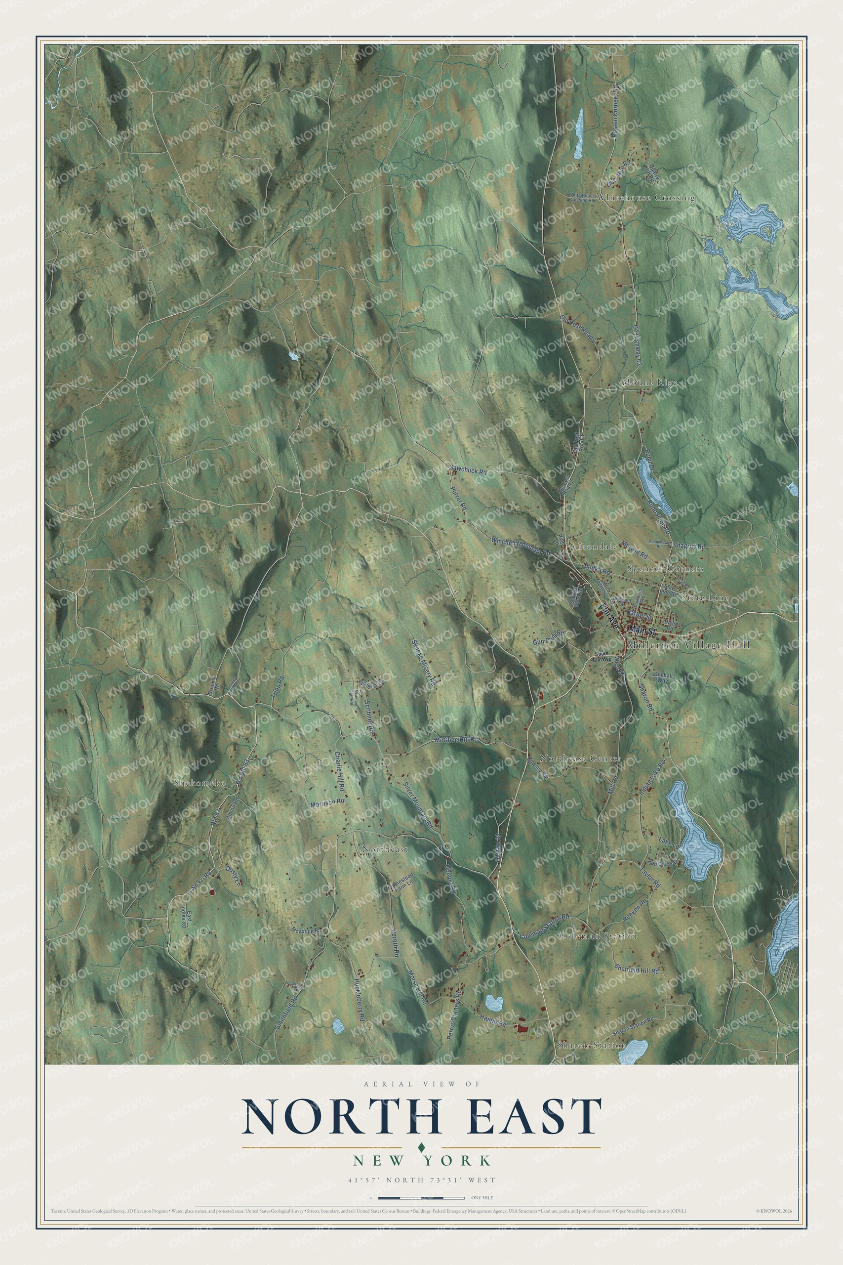 Detailed map of North East, New York, showing streets, buildings, and neighborhoods