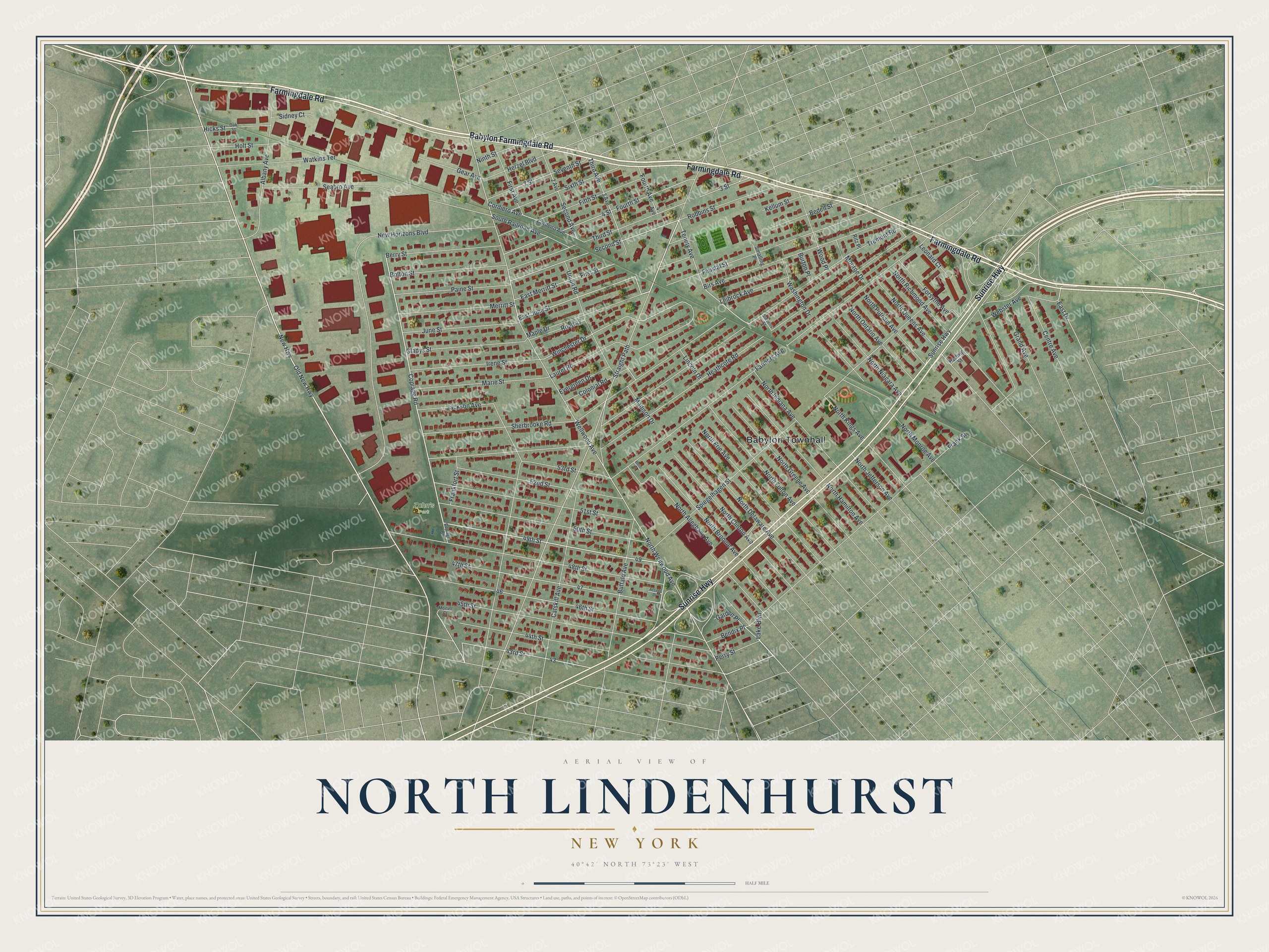 Watermarked full-map preview of North Lindenhurst, New York