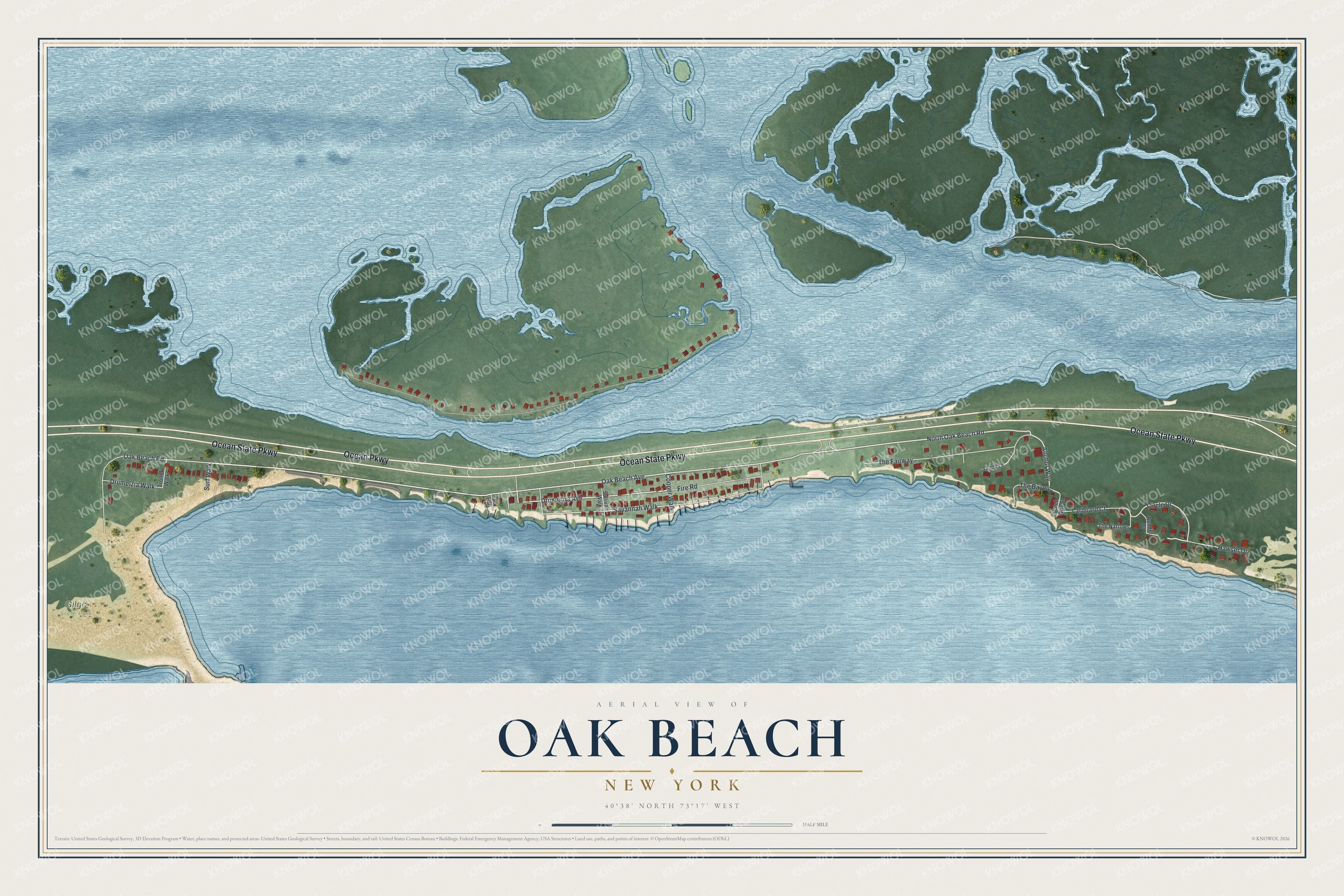 Watermarked full-map preview of Oak Beach, New York
