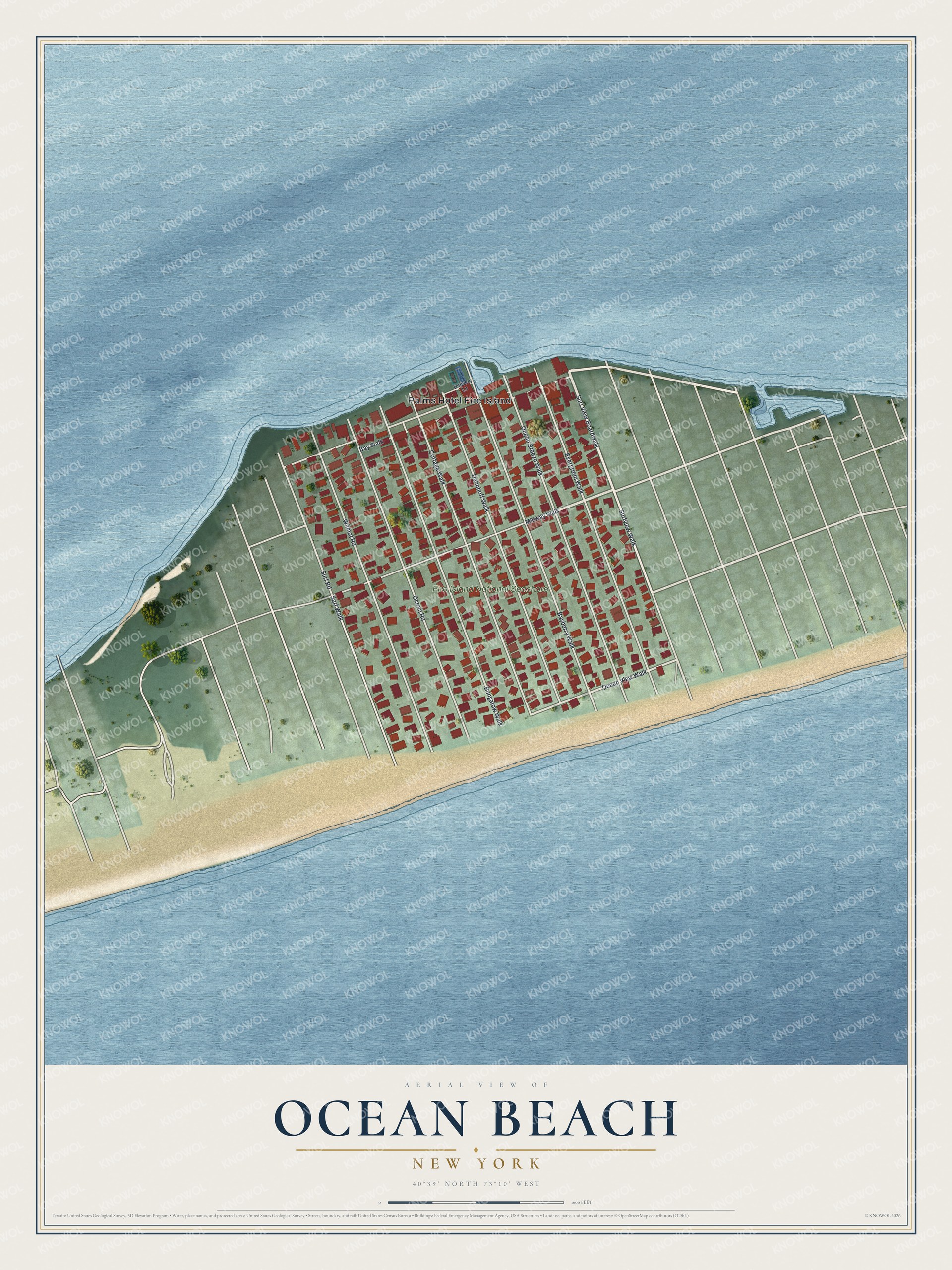 Watermarked full-map preview of Ocean Beach, New York