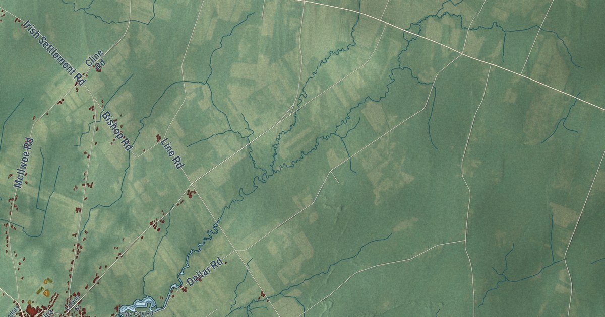 Close-up of streets and buildings in Oswegatchie, New York
