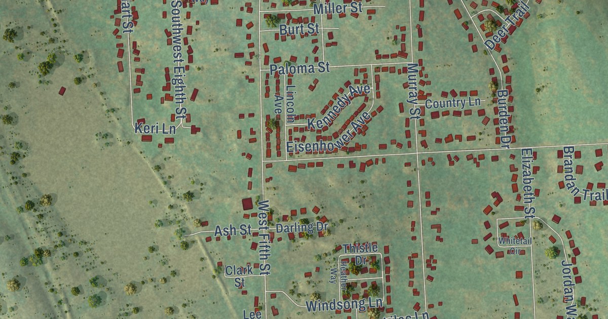 Close-up of streets and buildings in the City of Oswego, Oswego County, New York