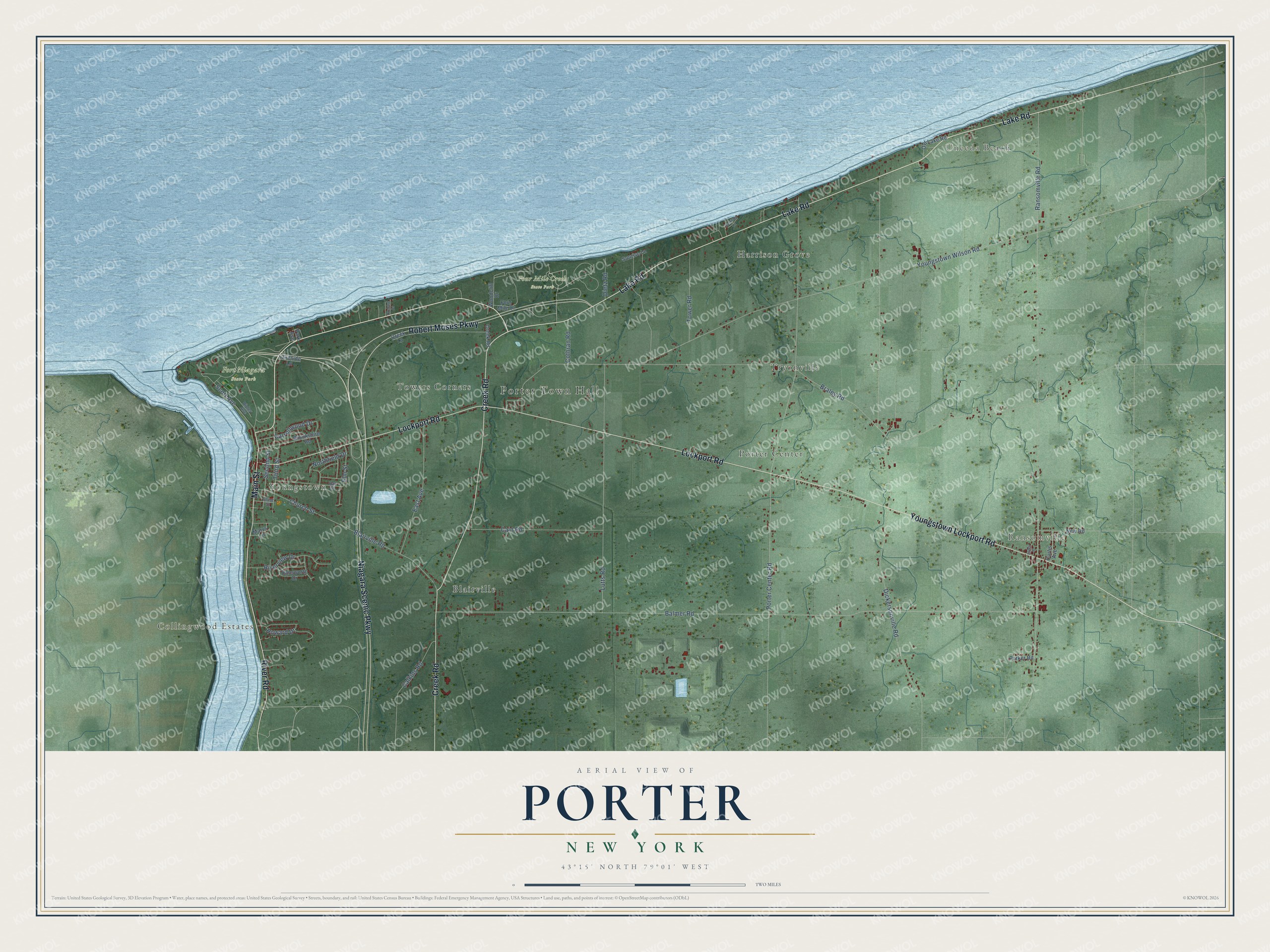 Detailed map of Porter, New York, showing streets, buildings, neighborhoods, and parks