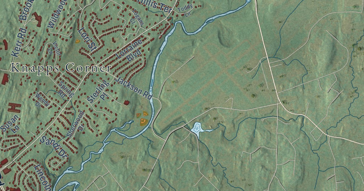 Close-up of streets and buildings in the Town of Poughkeepsie, Dutchess County, New York
