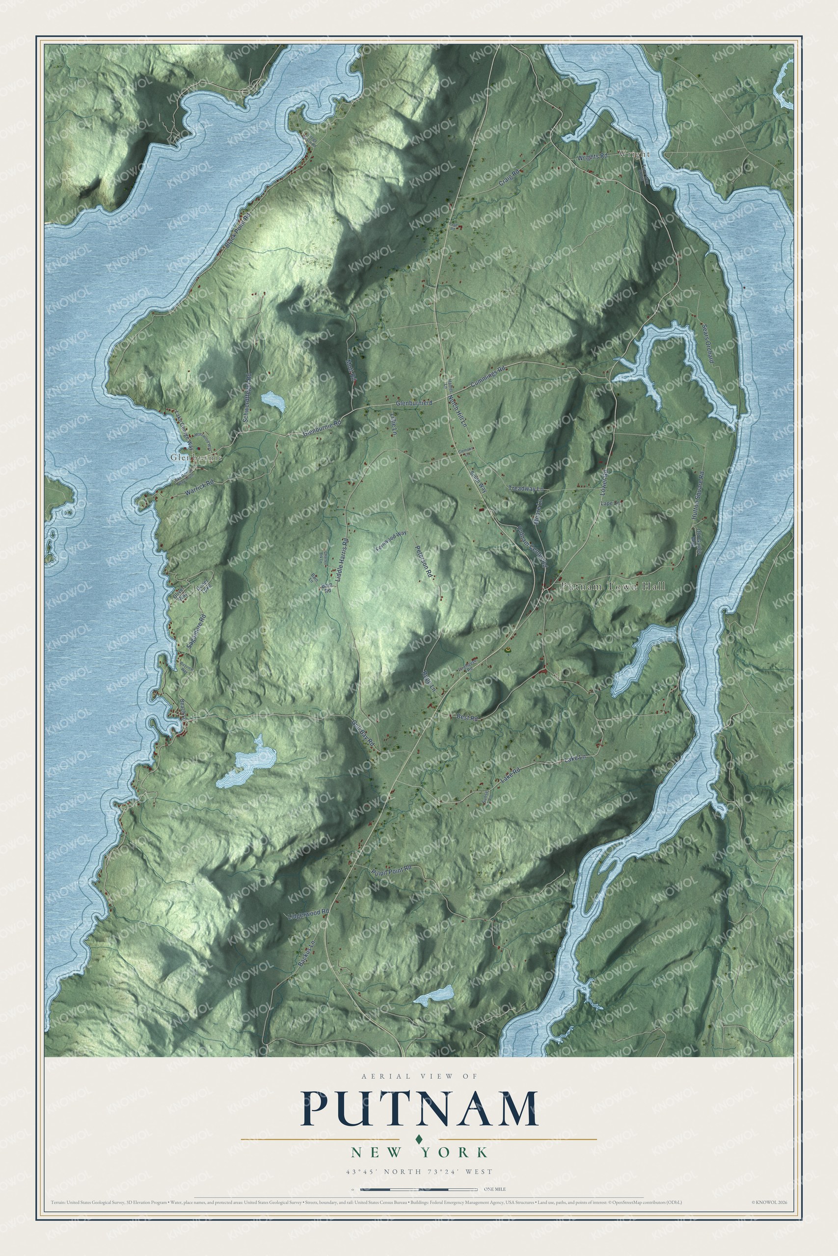Detailed map of Putnam, New York, showing streets, buildings, and neighborhoods