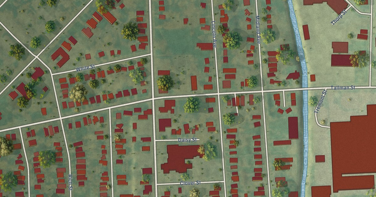Close-up of streets and buildings in Southwest, New York